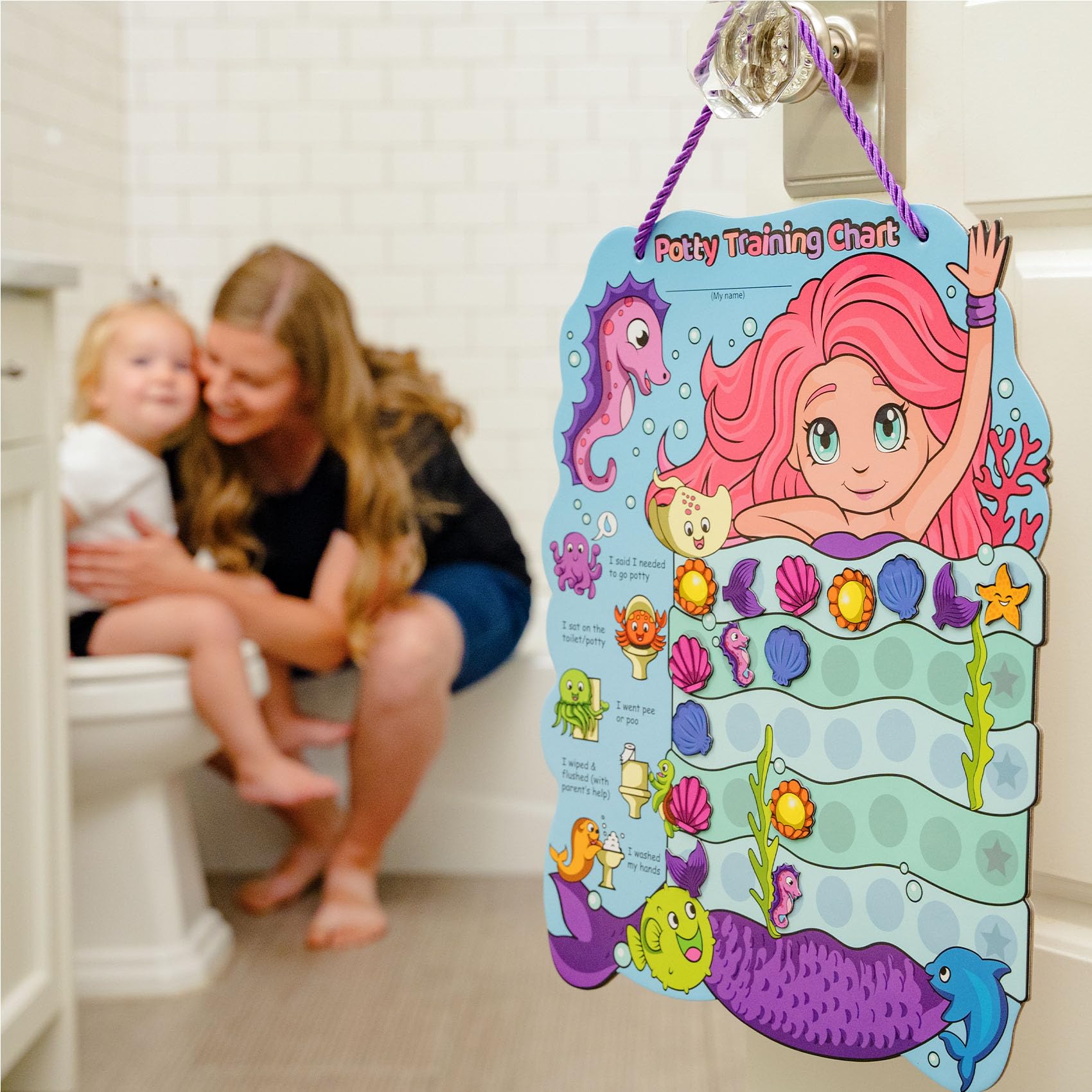 PUTSKA Tabla de recompensas de entrenamiento para ir al baño para niñas con 35 calcomanías reutilizables, tabla de orinal para niñas pequeñas, tabla de recompensas para niños por el éxito del inodoro