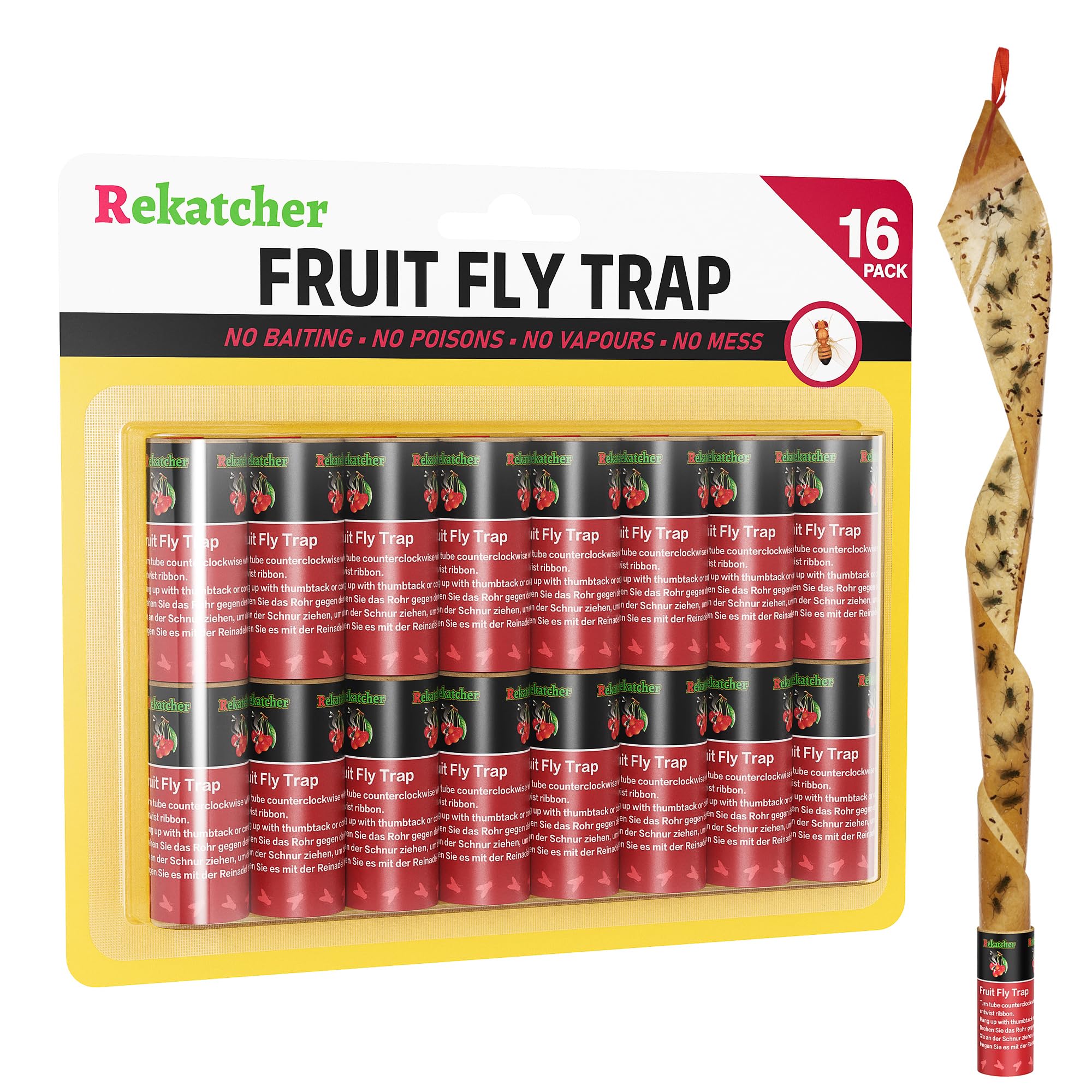 16 PCS Fruit Fly Traps, Fly Catcher Fly Strips Fungus Gnat Killer for Multiple Insects, Sticky Fly Traps for Home Use Indoor and Outdoor