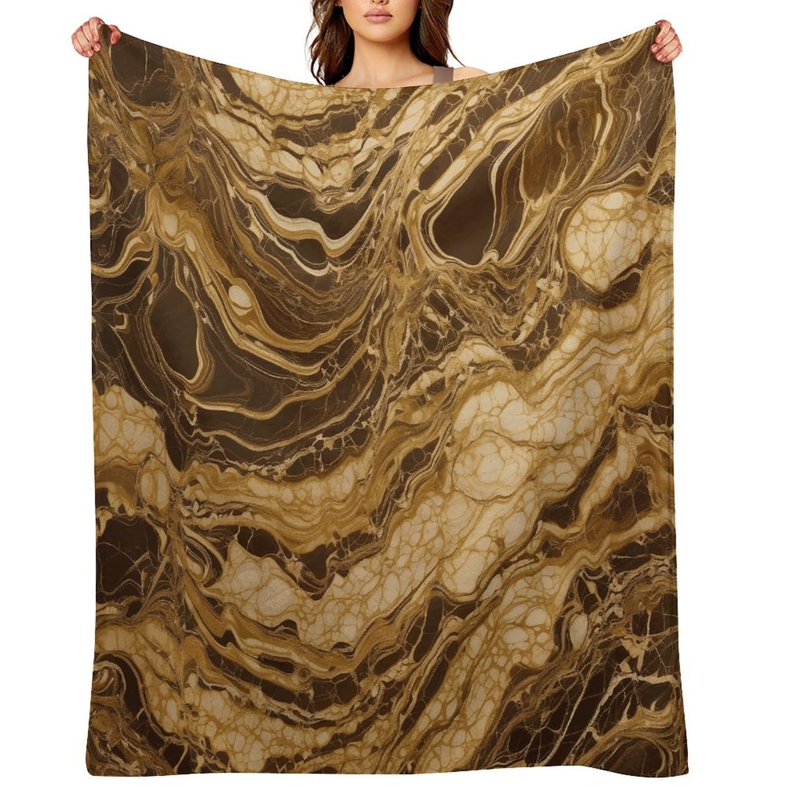 Flannel Fleece Throw Blanket - 60"x80" Super Soft Plush,Lightweight Wrinkle Resistant Cozy Golden Marble Blanket for Couch Sofa Bed Travel Camping and Gift
