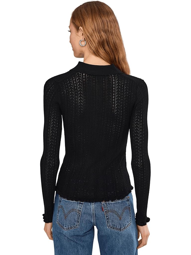 Navy Madewell Snowy Lace Stitch Melody Collar Long Sleeve Top