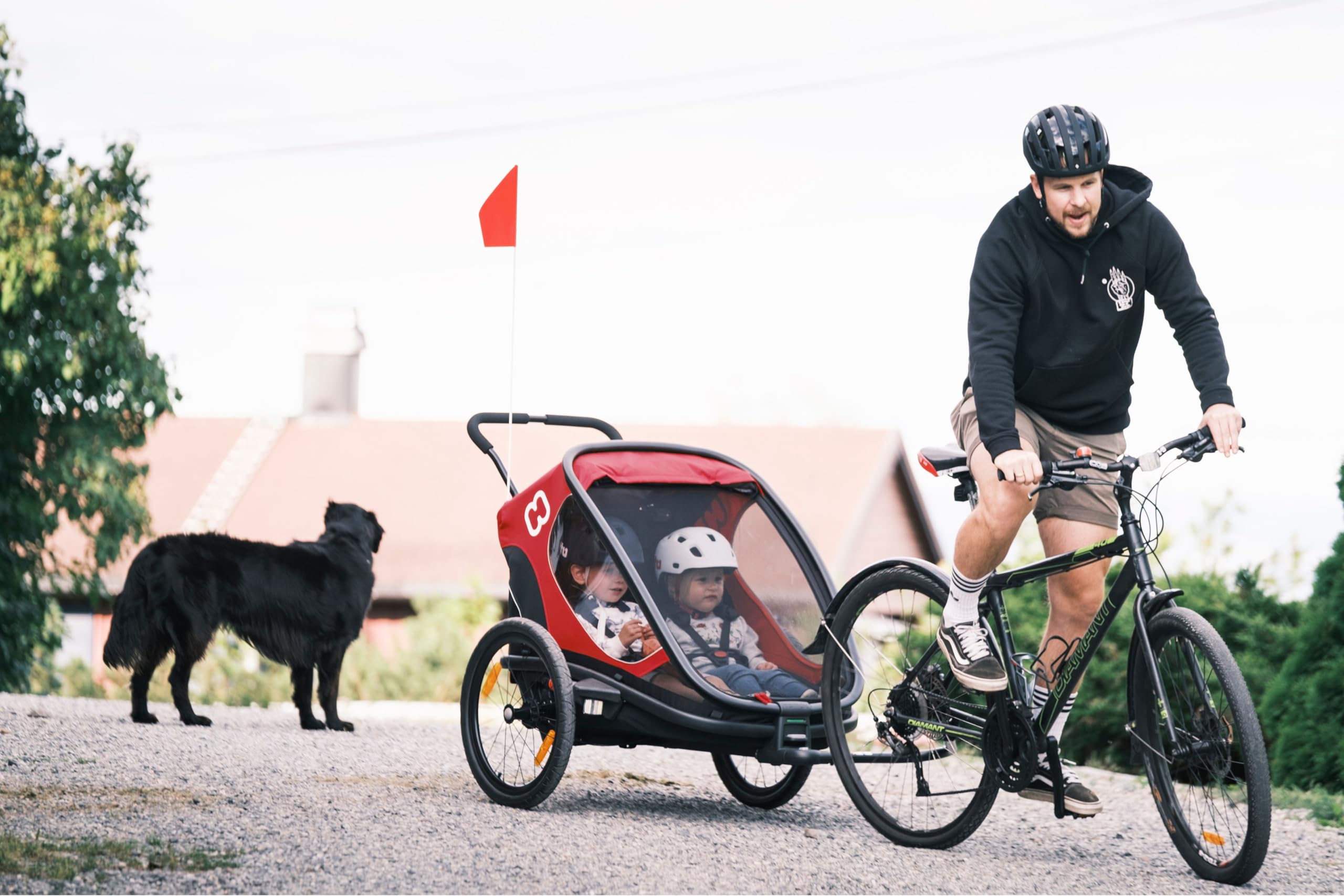 Hamax - Remorque Outback - 2 Places - Légère et Confortable - Sièges inclinables - Grandes fenêtres - Réflecteurs Avant/arrière - Pliable et transportable - Fixation vélo ou Poussette