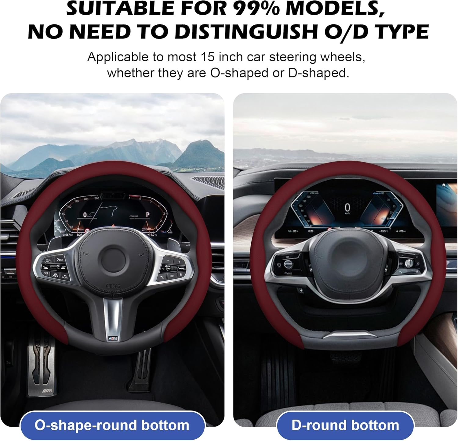 Frani Nappa Leather Steering Wheel Cover,Universal Fit 15 Inch-Premium Non-Slip Breathable Comfort Grip for Cars Trucks SUVs,Anti-Slip Durable Interior Upgrade Wine Red - Image 3