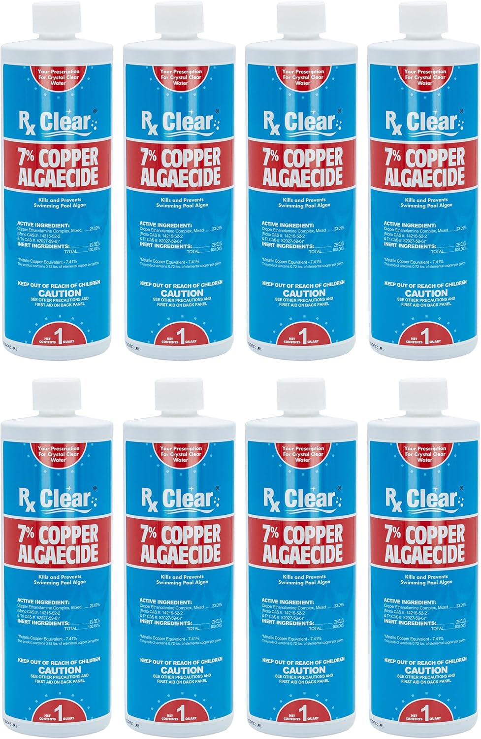 Rx Clear 7% Copper Algaecide | Kills and Prevents Algae for In-Ground and Above Ground Swimming Pools | Safe Formula for Swimmers | One Quart Bottles | Single Pack