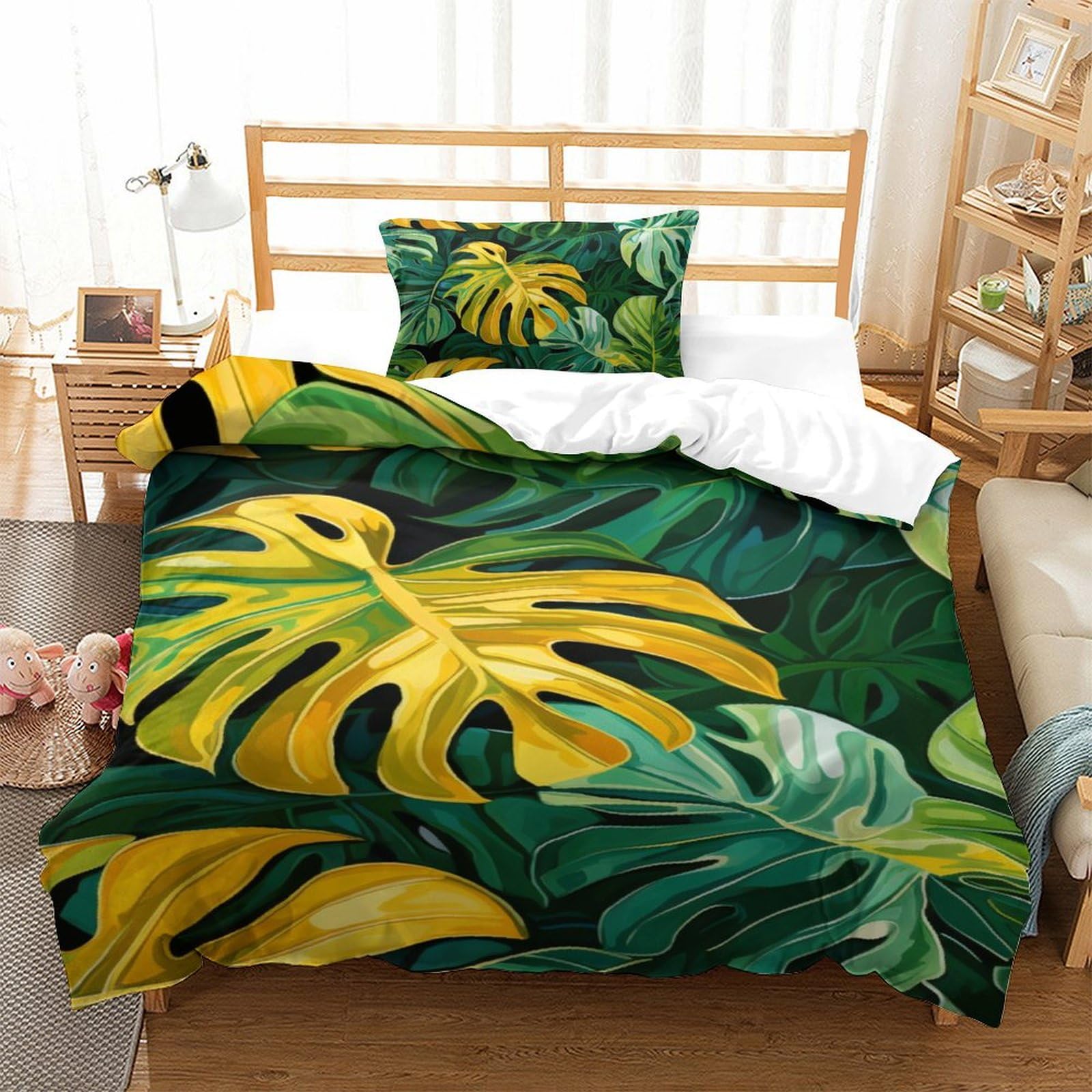 VFKLZCNYR Leaf 3D Printed Duvet Cover Set with Hidden Zipper Bedding Microfiber Comforter Cover with Pillowcase for Kids Boys Adult Easy Care Single（135x200cm）