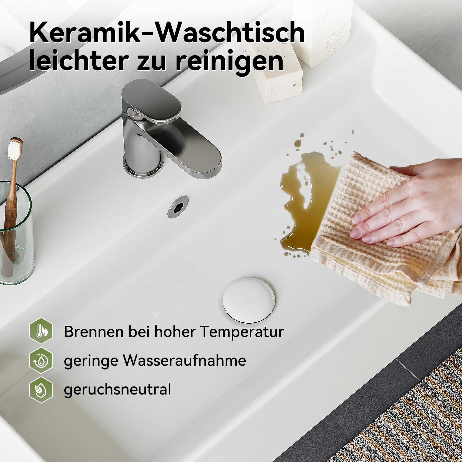 HOROW Lavabo con diseño de borde fino, rectangular, lavabo colgante o lavabo, con orificio para grifo, lavabo de pared para invitados, ideal para baño y lavandería