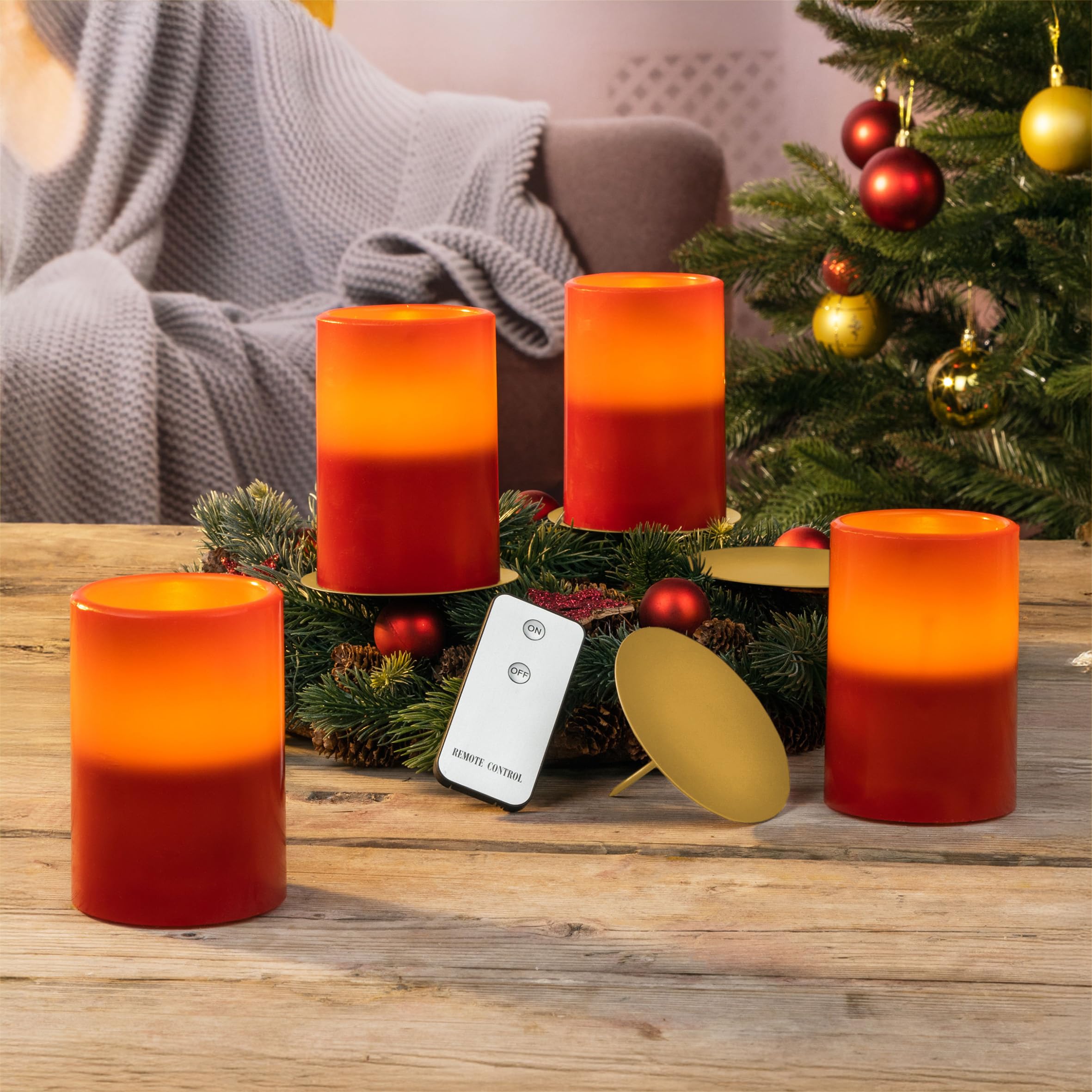 4 velas LED de Adviento, Decoración Navideña, color rojo