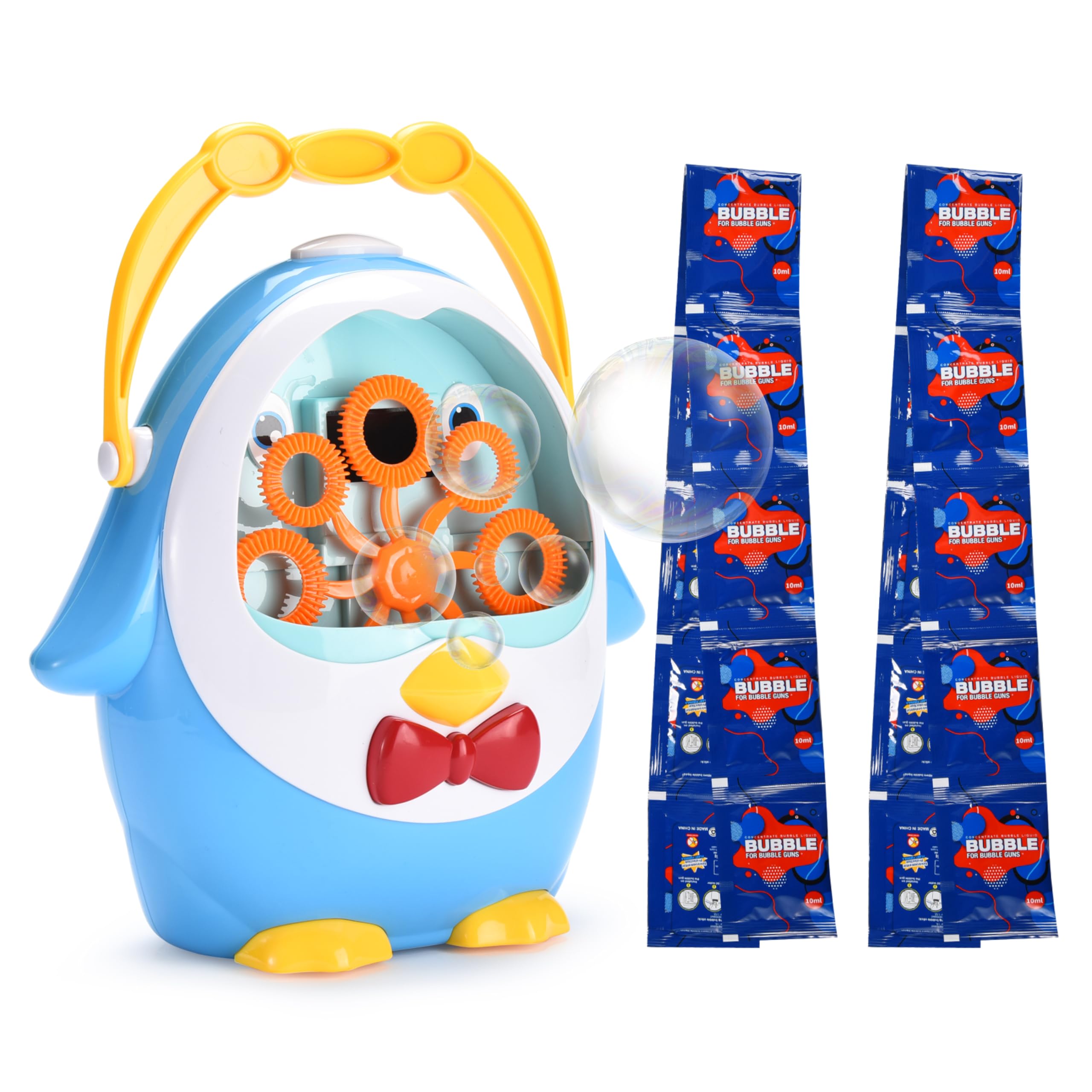 Kidzlane Penguin Bubble Machine for Kids - Made of Durable Plastic - Blows 500 Bubbles Per Minute, Quiet Low Sound Motor - No-Spill Bubble Maker for Kids - 3 Years Up