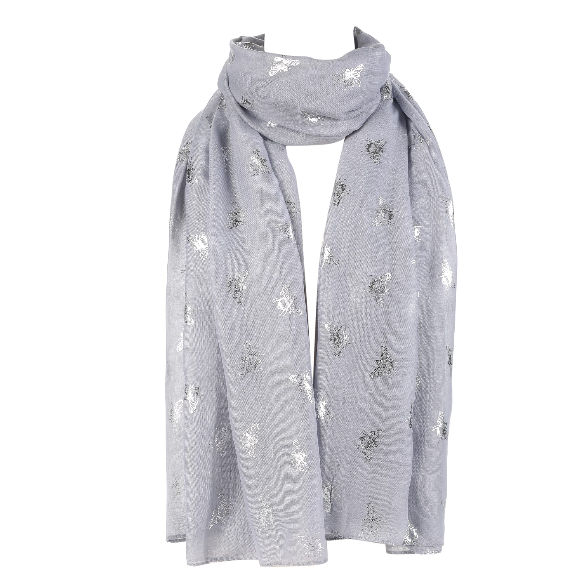 London Scarfs Women's Glitter Bumble Bee Print Ladies Scarf Lightweight Fashion Wrap (Glitter Bumble Bee Silver)