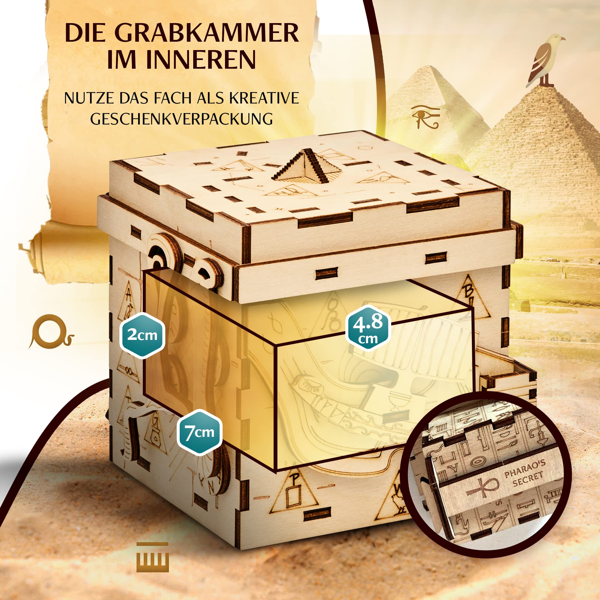 INSCAPE Pharaoh´s Secret - Rätselbox Holz - Puzzle Box - Escape Room Spiel Erwachsene und Kinder - Knobelspiele für Erwachsene - 3D Holzpuzzle - Cluebox - Denkspiele