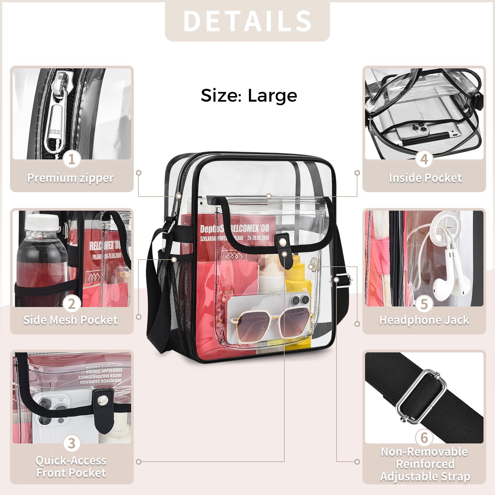 SPODEARS Clear Bag Stadium Approved Crossbody Purse, Small Clear Tote Bag for Concert Festival Work Sports Events