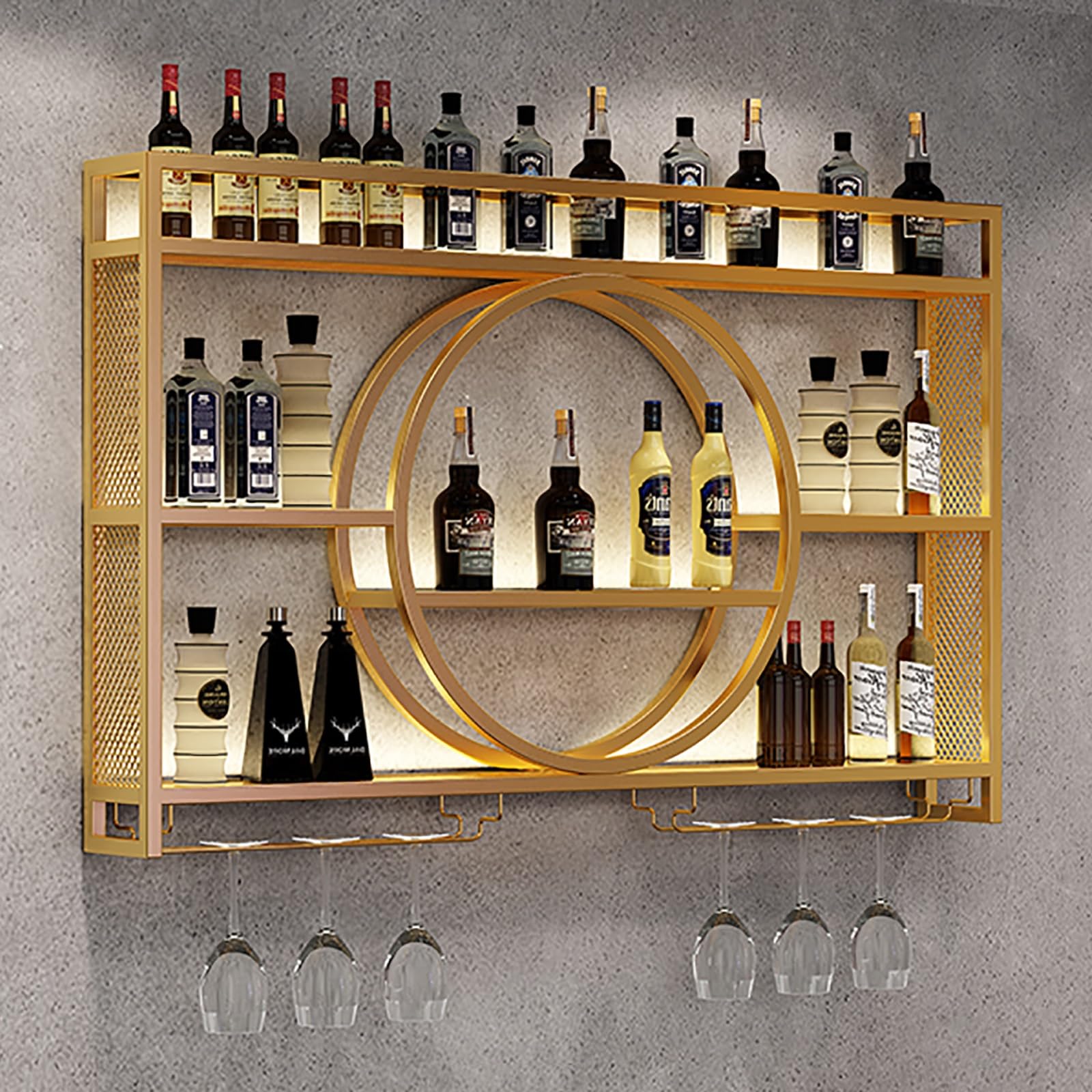 Casier à vin mural avec support pour verre étagère bouteille métal