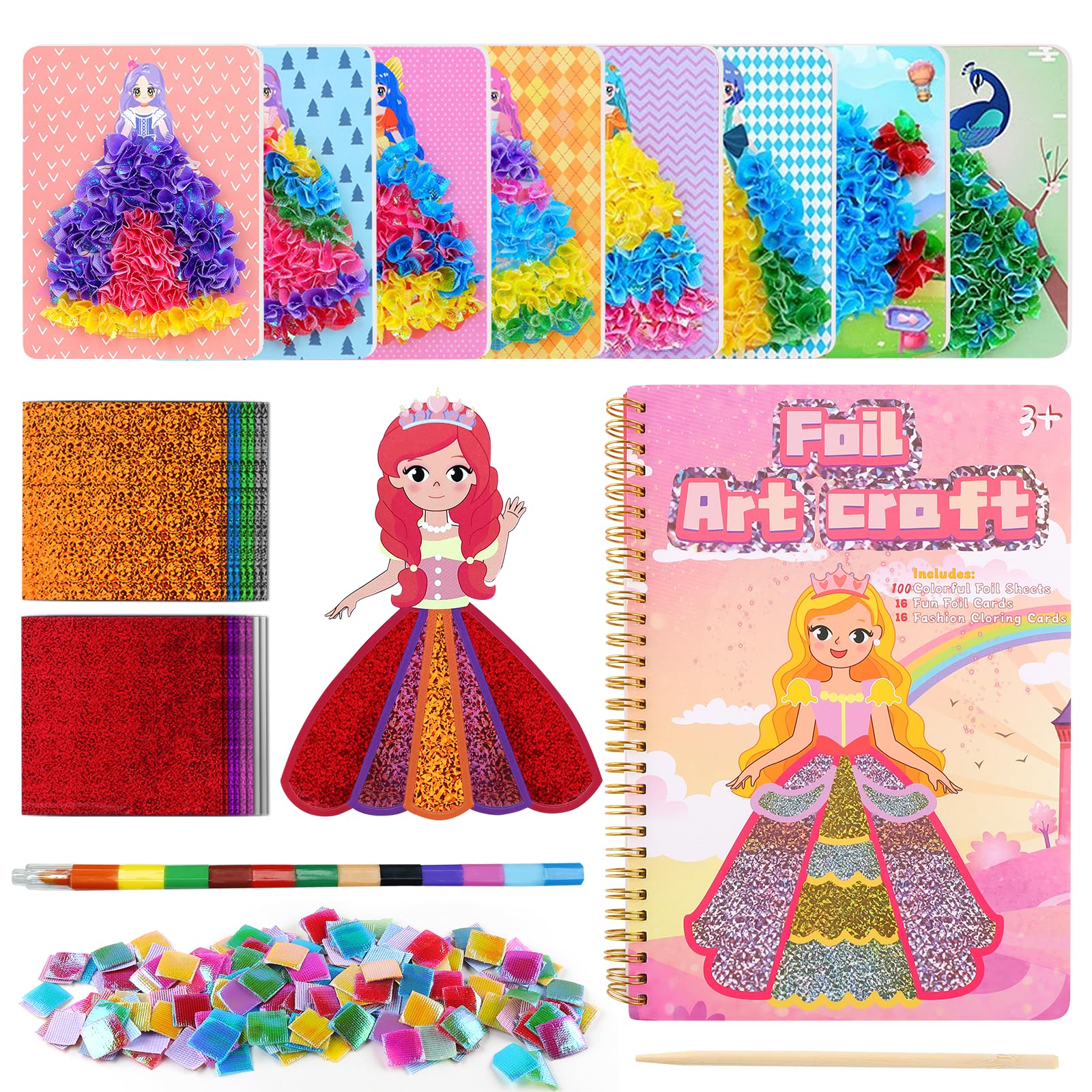 UYUYong 9 Stück Foil Art Bastelset Prinzessin Kunst Handwerk Set mit Stickern Poke Art Basteln Puncture Painting 3D Folienkunsthandwerk Aktivität für DIY-Aktivität Bastelset Mitgebsel Geburtstag