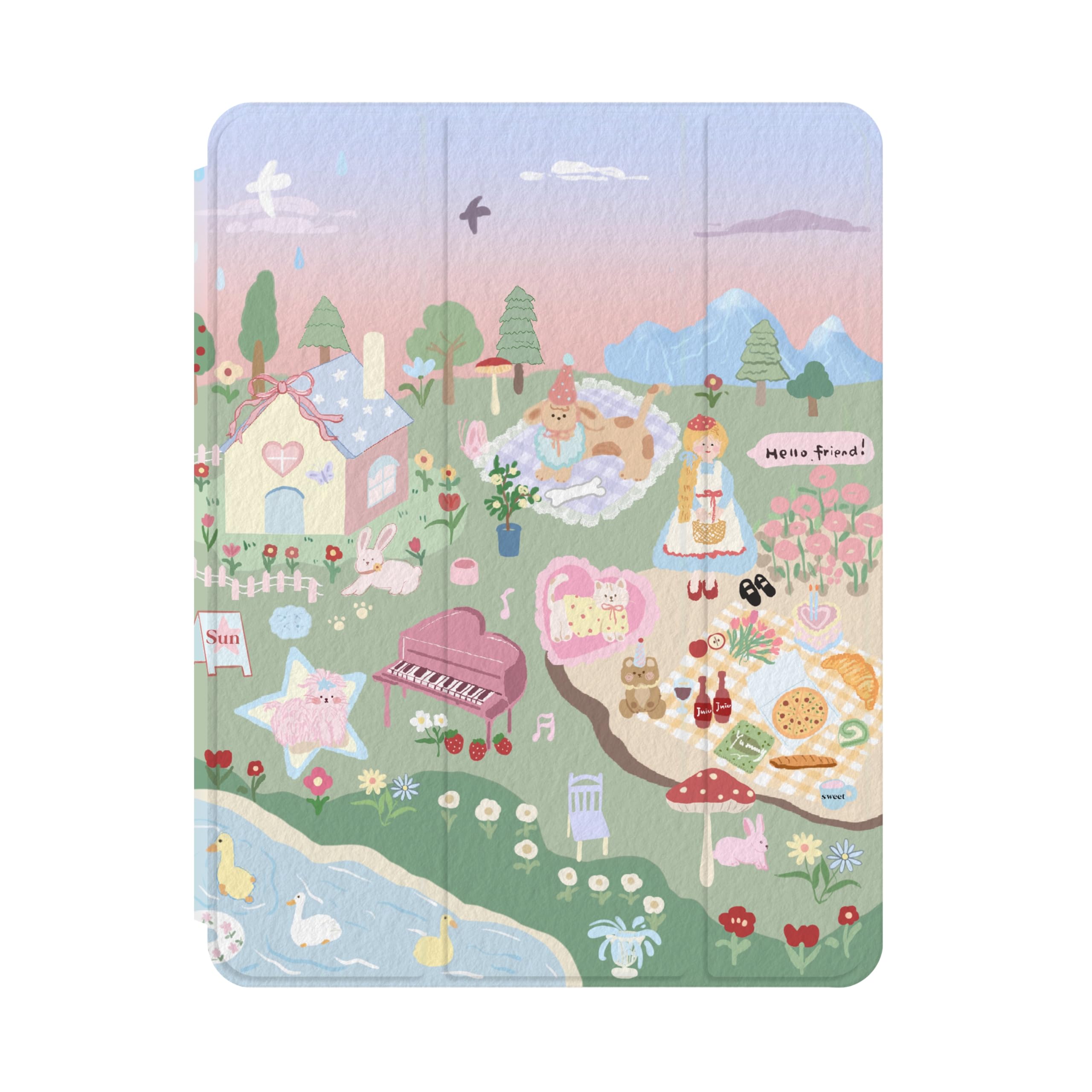 Slim Leather Mirror Adjustable Kickstand Folio Case for Apple Tablet Cartoon Colorful Country Style Puppy Kitty Duck Bunny Floral Cute Lovely Kids Girls (for iPad Pro 12.9-inch 5th Generation 2021)