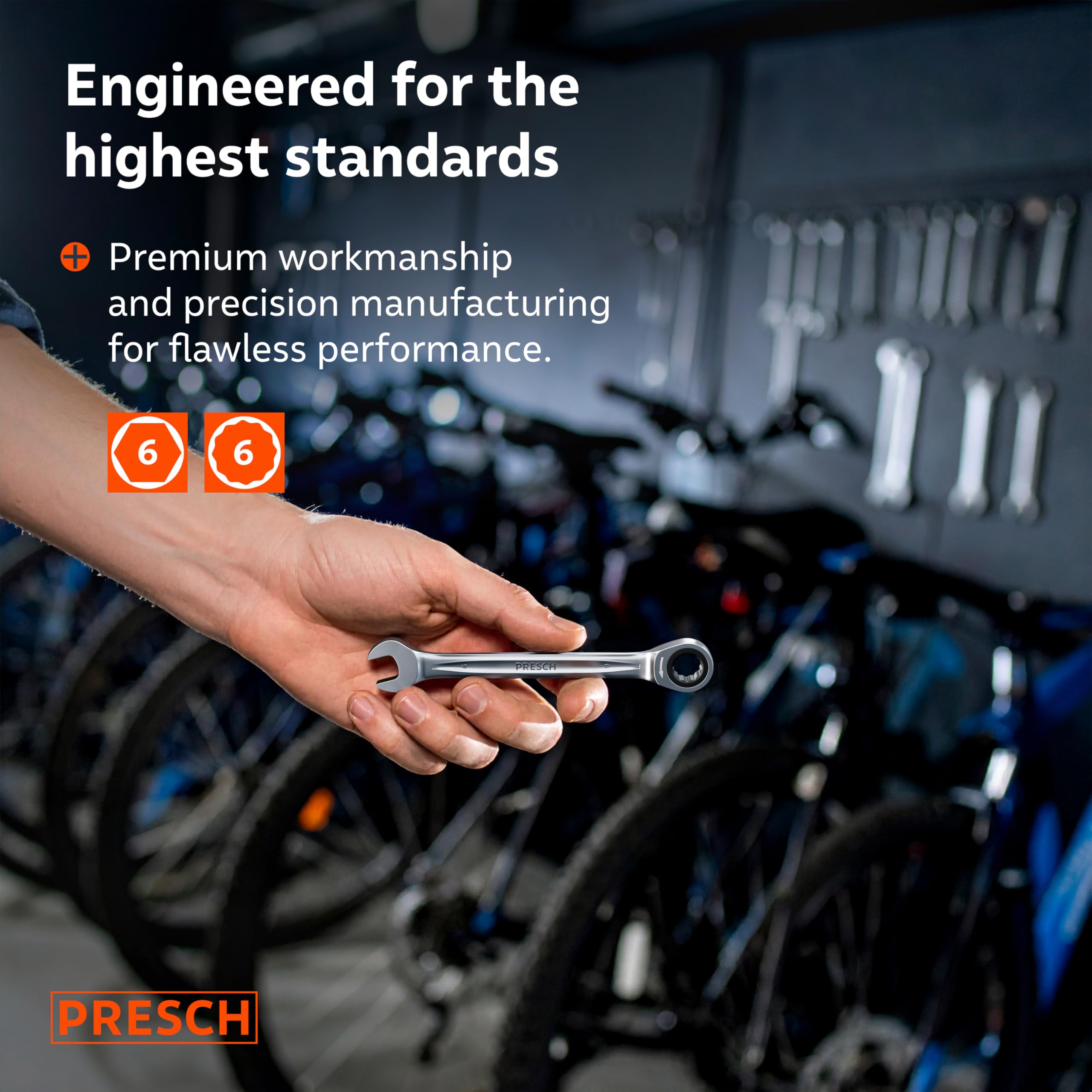 PRESCH Ratchet Spanner 6mm, Minimal Return Angle (5°, 72 Teeth), 15° Offset for Tight Spaces, Precision-machined - Image 2