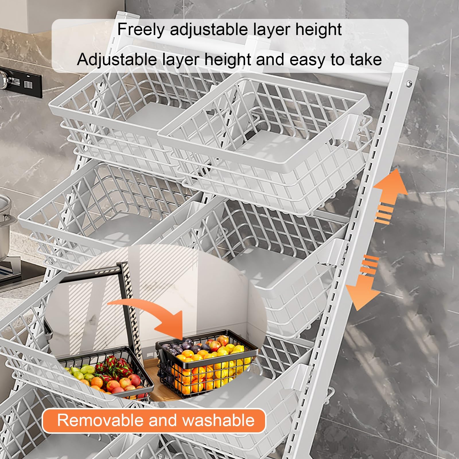 Carrito multifuncional de 3 niveles con cestas, carrito utilitario que ahorra espacio para almacenamiento de cocina y despensa, organizador móvil con ruedas