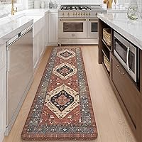 Vista 27 de KIMODE - Juego de 2 tapetes de cocina bohemios, antifatiga, antideslizantes, impermeables, ergonómicos, acolchados, cómodos, para lavandería, Rojo