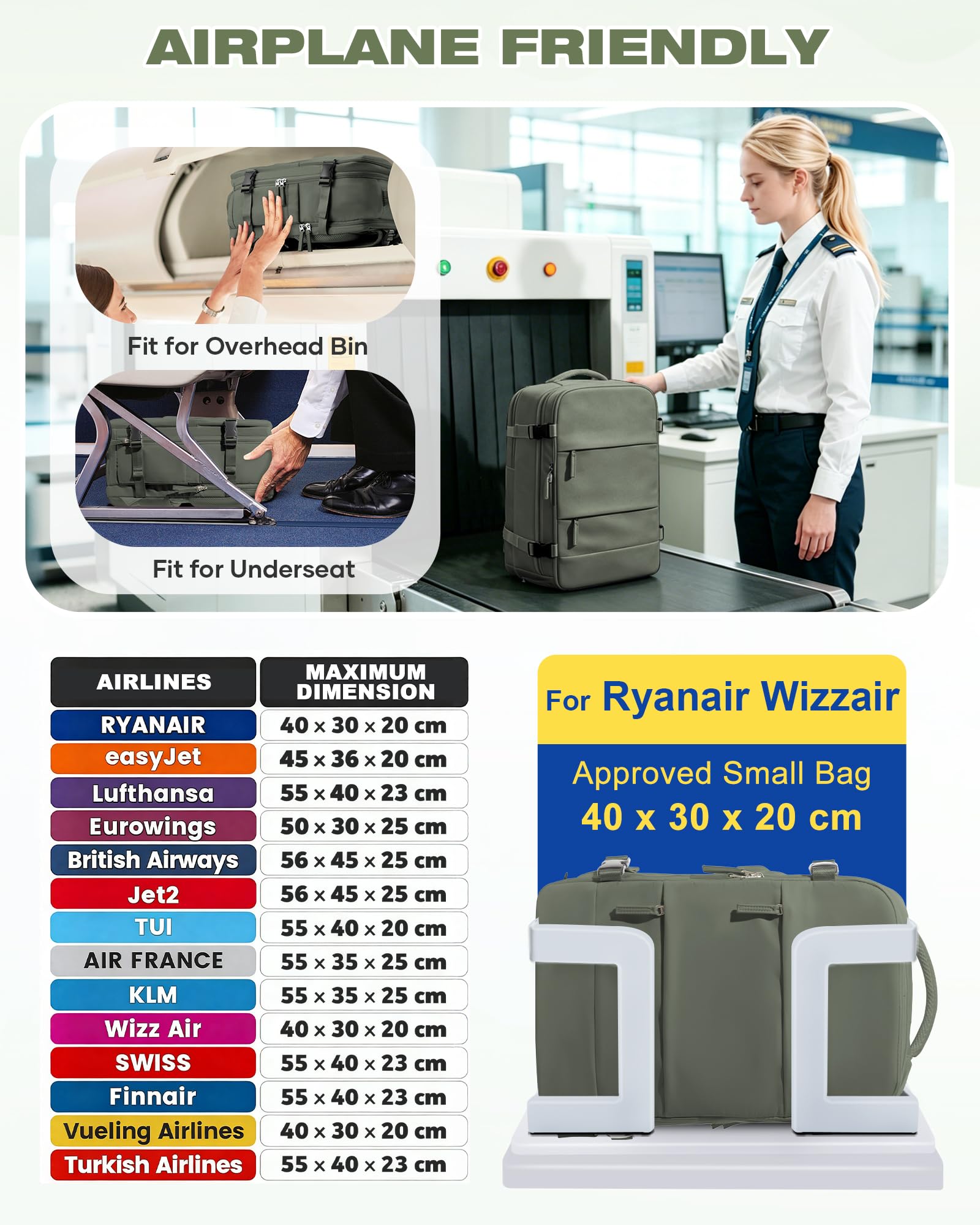 SZLX Plecak Próżniowy Bagaż Podręczny Dla Kobiet, Plecak Z Poduszką i Systemem Próżniowym Do Podróży, Plecak Podróżny Ryanair W Rozmiarze Kabinowym Z Pompką, Wodoodporna Walizka Próżniowa Dla Mężczyzn