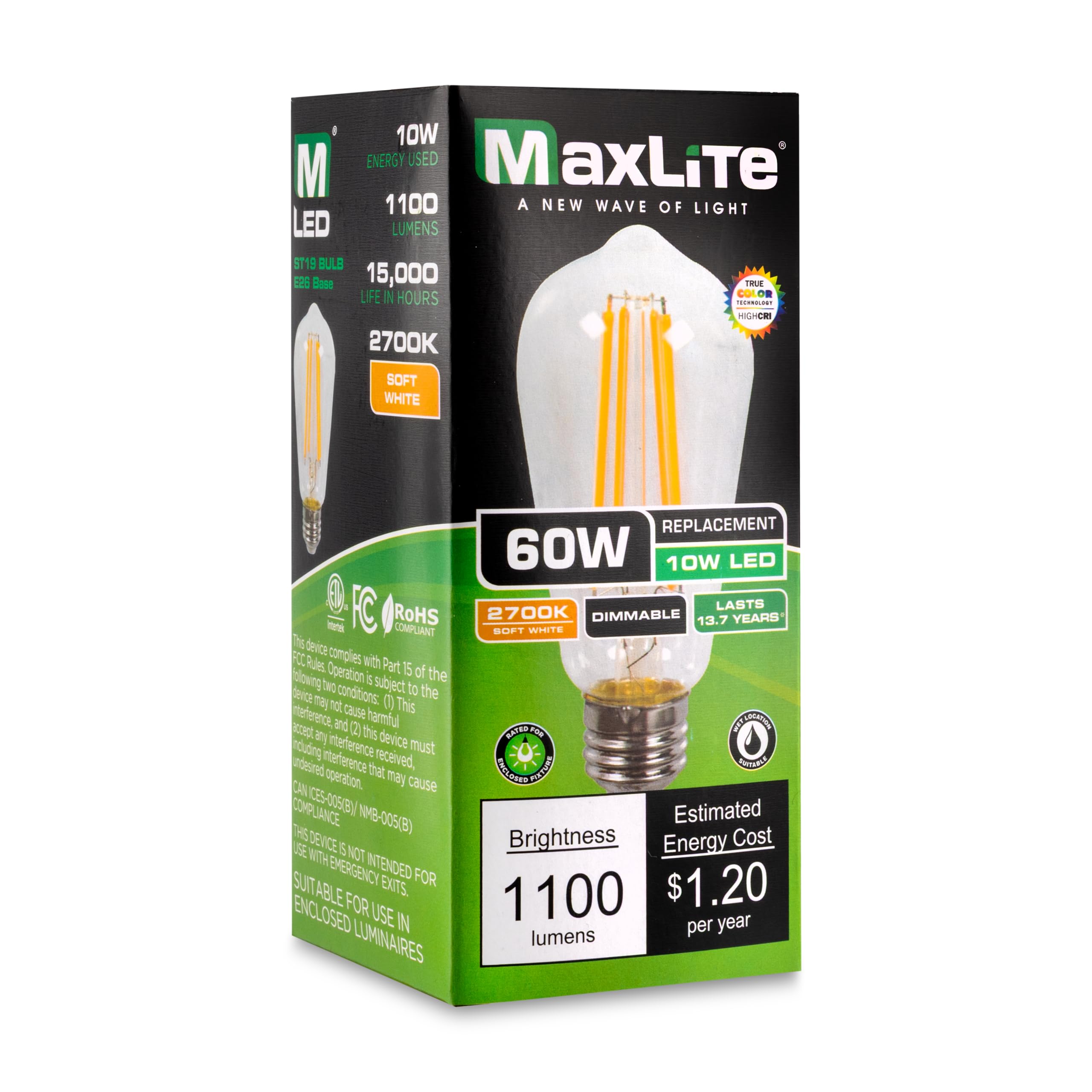 Maxlite F10ST19DLED927/JA81 10W ST19 Dimmable LED Bulb Enclosed