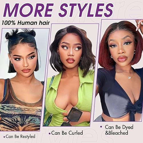 Miniatura 6 de Pelucas de cabello humano sin pegamento, precortadas, precortadas, pelucas cortas de encaje frontal para mujeres negras, peluca de cierre de encaje