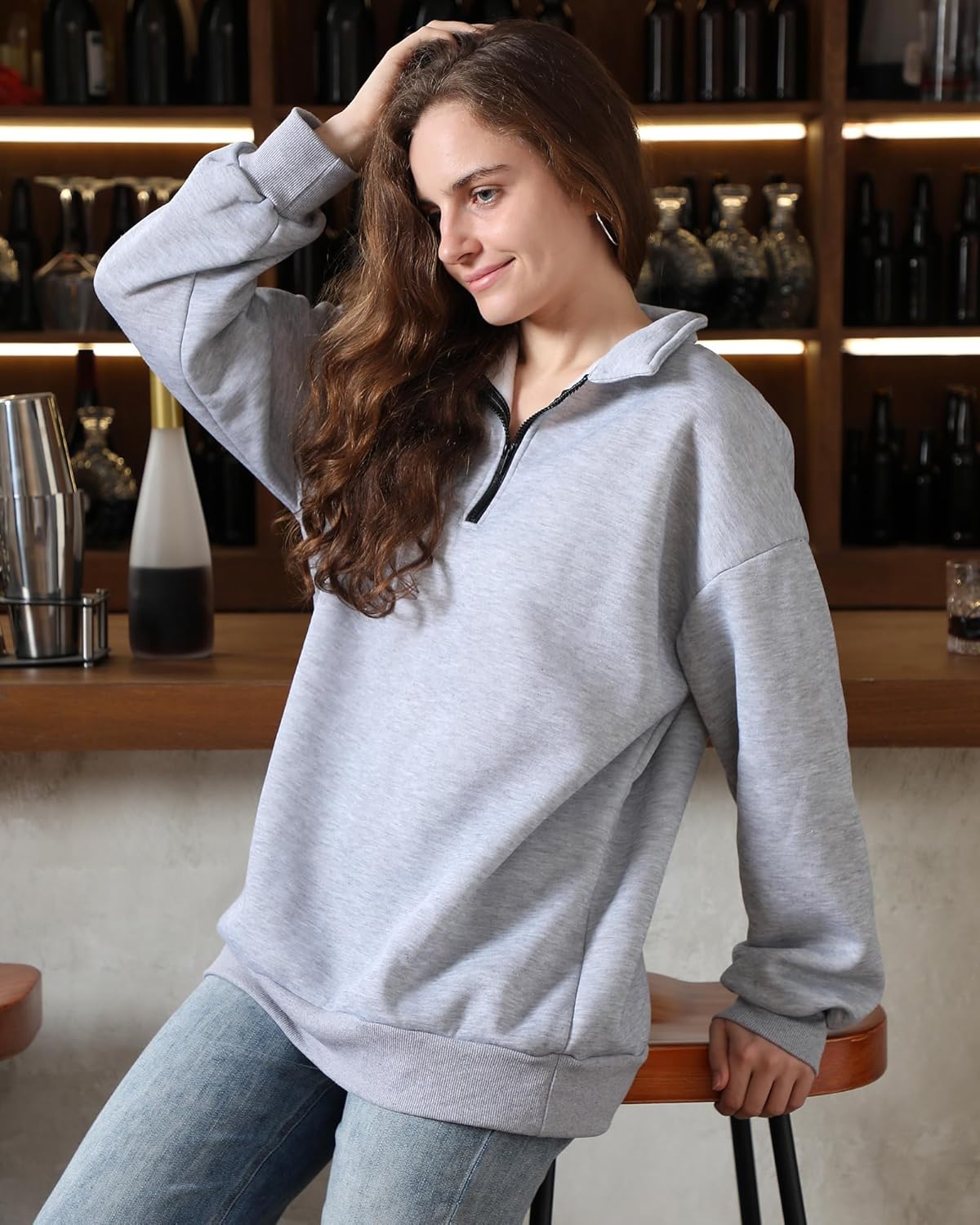 2 Pack Quarter Zip Pullover Women Fleece Half Zip Oversized Sweatshirts Long Sleeve Shirts Fall Clothes - Image 2