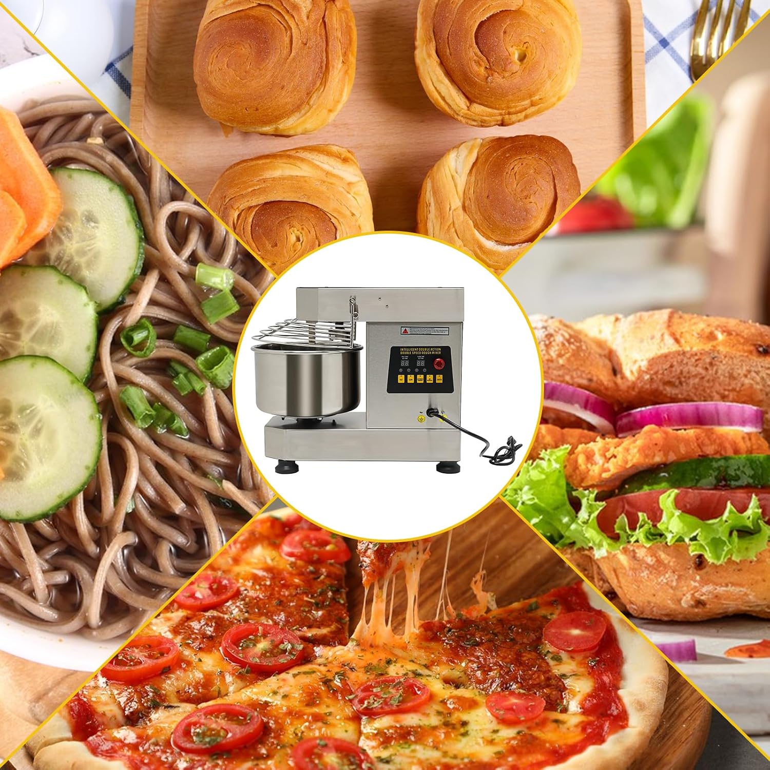 Commercial Food Mixer, 750W 2.6 GAL Large Capacity Dual Rotating Dough Kneading Machine with Bowl, Security Shield Included, Spiral Mixer for Restaurant Pizzeria (Baking Equipment)