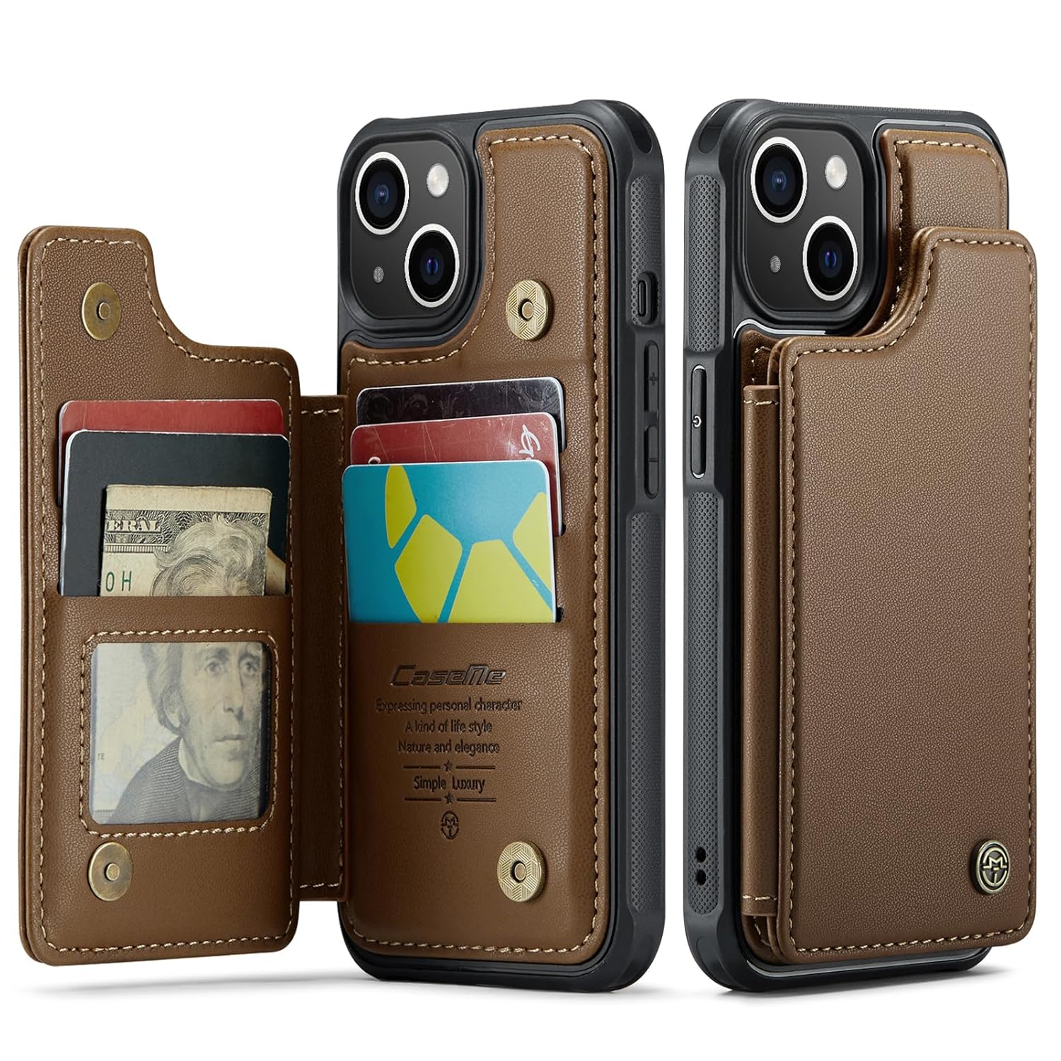 BOUNCEBACK Vegan Leather Wallet Shockproof Back Case Cover for iPhone
