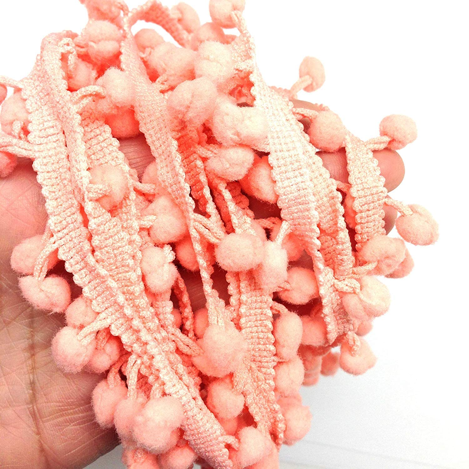 PEPPERLONELY 5 Yard Pom Pom Trim Ball Sewing Accessories Lace Trim Fabric Ribbon, Peach