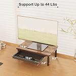 ETHU Monitor Stand for Desk, 3 Height Adjustable Computer Monitor Riser with Storage Drawer, Wood Computer Monitor Stand for Office and Home, Ergonomic Desk Stand for Printer, Laptop, PC (Walnut)