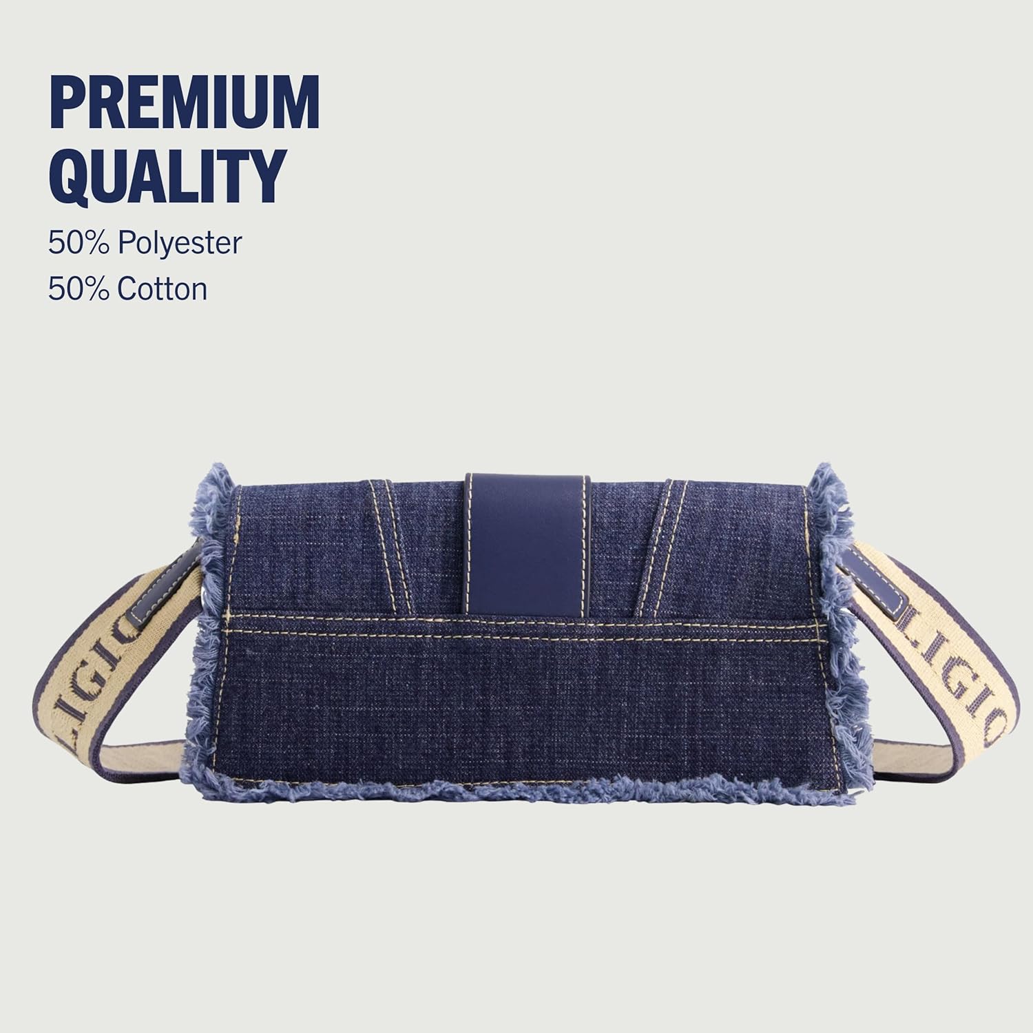 True Religion Women's Shoulder Bag Purse, Frayed Denim Mini Flap Crossbody Handbag with Horseshoe Logo, Denim - Image 5