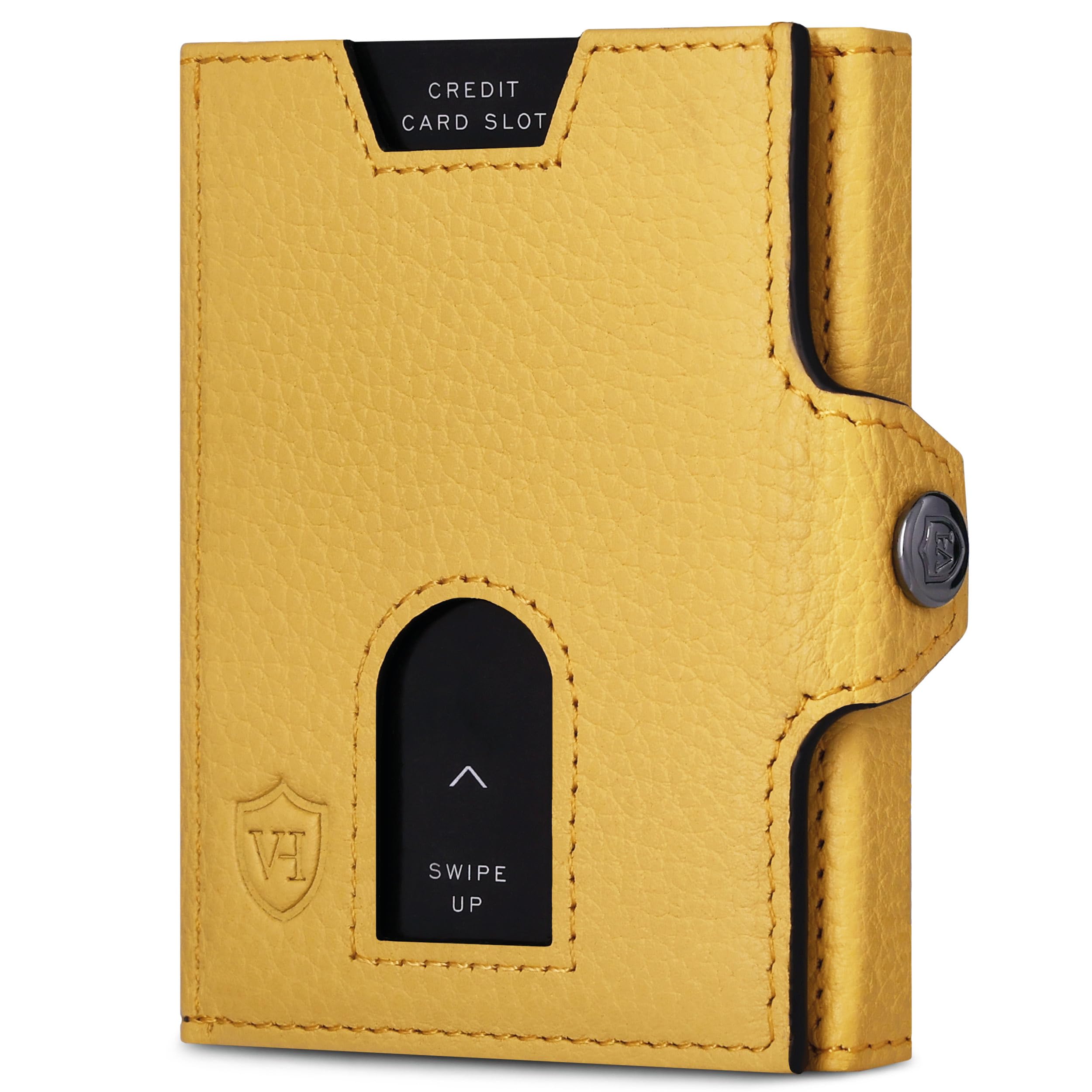 VON HEESEN Slim Wallet mit XXL Münzfach & RFID-Schutz - Leder Geldbeutel - Mini Geldbörse für Herren und Damen - Kartenetui Echtleder Karten Portemonnaie klein - Kreditkartenetui Gelb