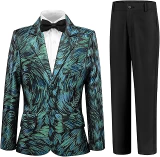 Boy Suits Kids Formal Wedding Prom Tuxedo for Teens Boys Slim Fit Jacquard Suit 3 Piece Blazer Jacket Pants Set with Bow Tie