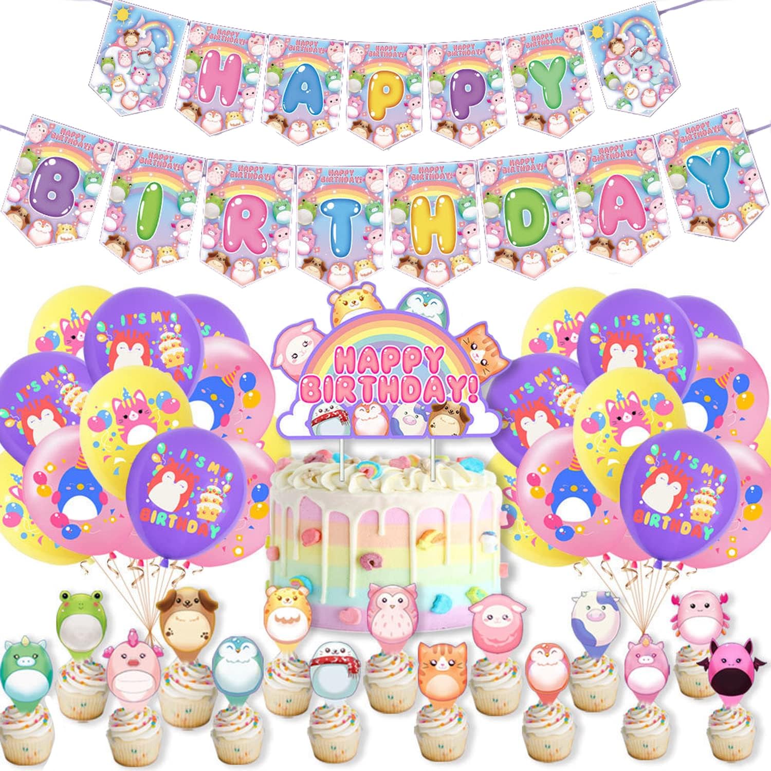 Birthday Party Supplies Birthday Party Decoration Happy Birthday Banner, Party Balloons Cake Topper, Cupcake Toppers