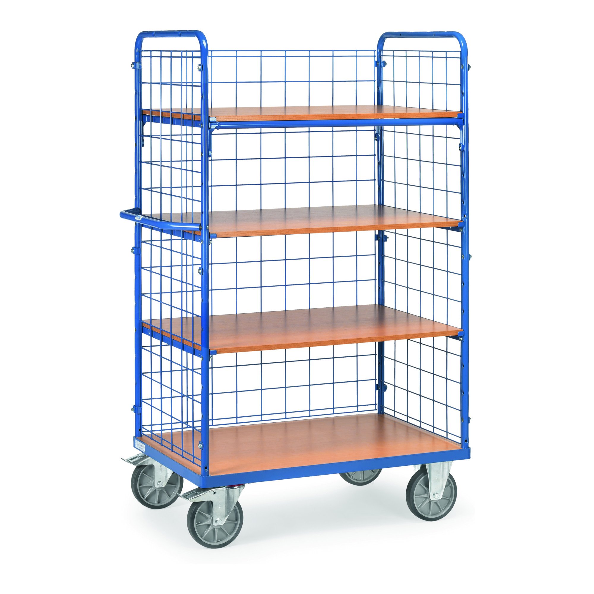 Fetra Transportgeräte mtpih4131 F 505 Wagen mit Tablett, 3 Wände mit festen Gitter Design, 4 Ablagen, 1200 mm x 800 mm Plattform