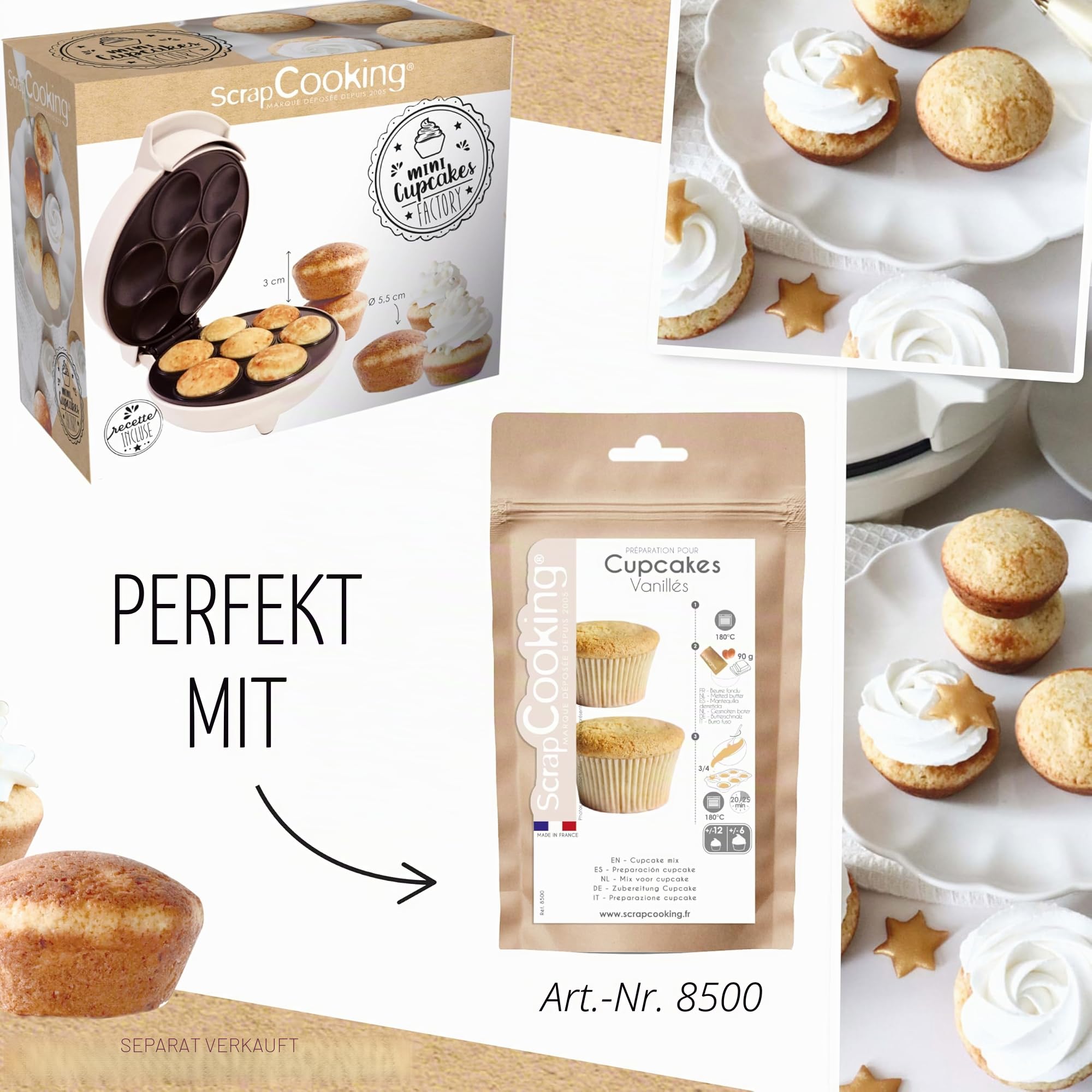 ScrapCooking - Cupcake- & Muffinmaschine - Mini Cupcakes Factory - Gerät zum Backen von Muffins in 5 Minuten - Geschenkidee Backen & Küche - Rezept inklusive - 3892, Weiß