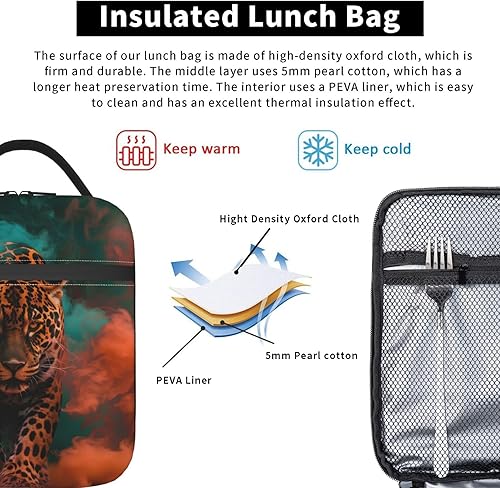 Miniatura 5 de Lonchera de leopardo para mujeres y hombres, lonchera aislada, bolsa de almuerzo reutilizable para oficina, trabajo, picnic, viajes