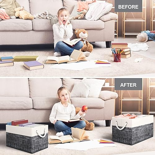 Vista 61 de Fab totes Contenedores de almacenamiento [paquete de 3], cestas de almacenamiento plegables para organizar juguetes, libros, estantes, armario, caja