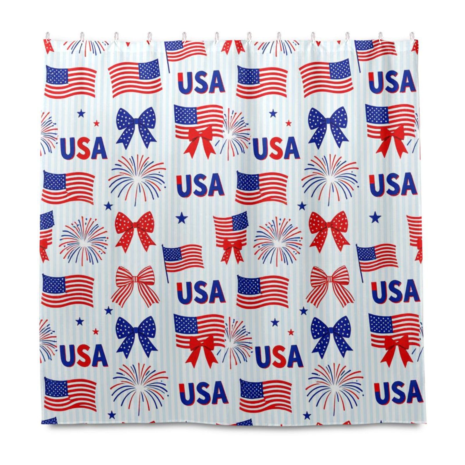Rideau de douche polyester résistant eau motif 4 juillet lavable grand format 183x183