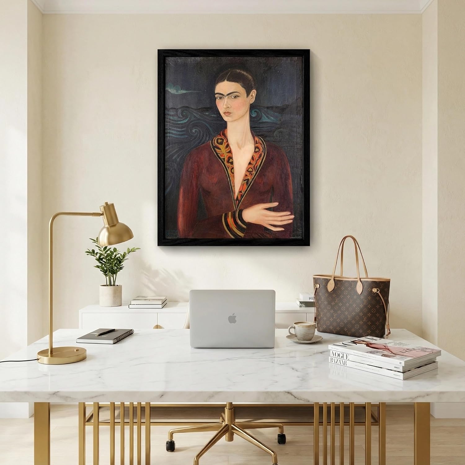 Framed Frida Kahlo Canvas Wall Art, Surrealism, Mexican Painter Print, Female Empowerment Gifts Print for Bedroom Living Room Decor (Type16, 16"x24")