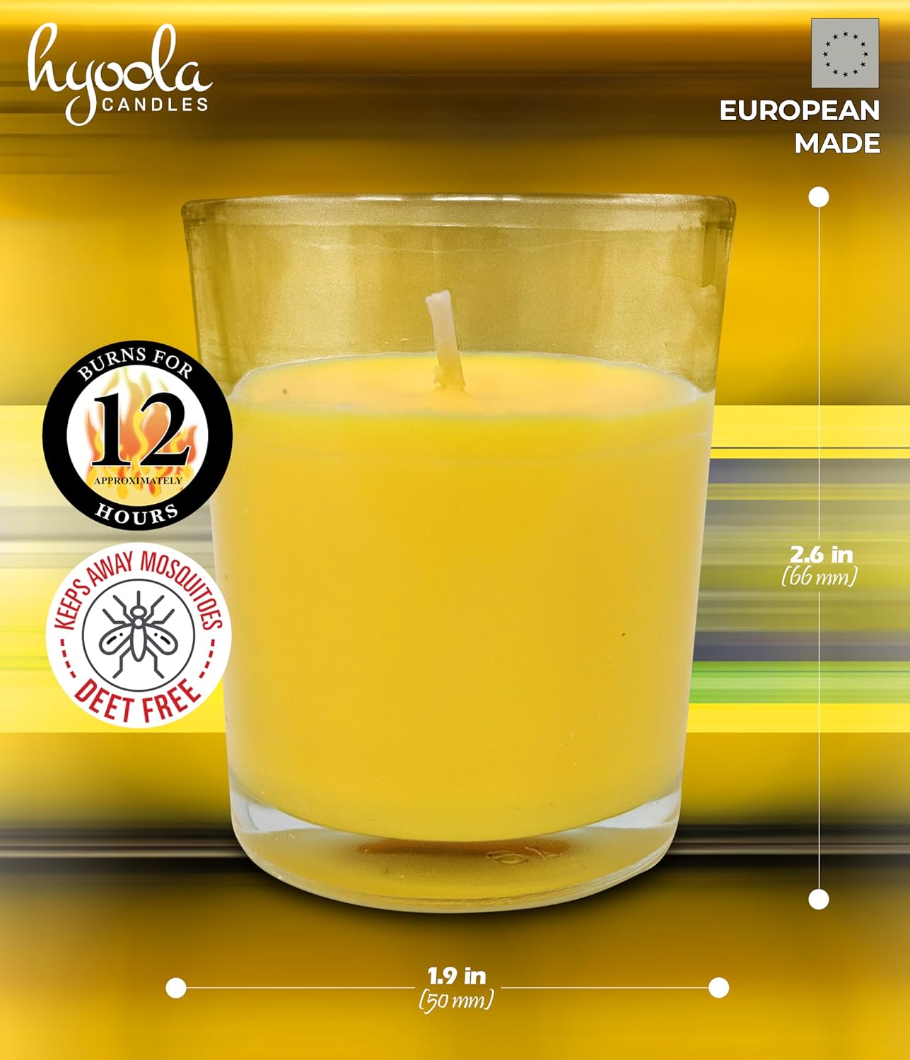 Hyoola Citronella Candle Votives in Glass Cup, Indoor and Outdoor Decorative and Mosquito, Insect and Bug Repellent Candle, Natural Fresh Scent, 12 Hour Burn Time, Made in Europe (Pack of 24)