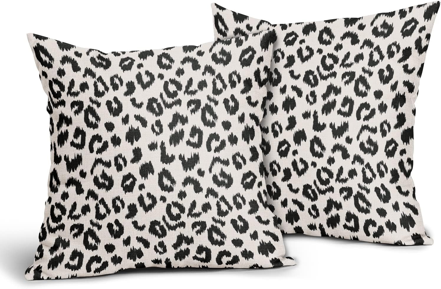 Sweetshow Leopard Pillow Covers 18x18 Inch Black and White Cheetah Pillow Animal Print Decorative Pillow Case Linen Square Cushion Covers for Home Sofa Couch Bedroom Livingroom Patio (Pack of 2) - Image 2