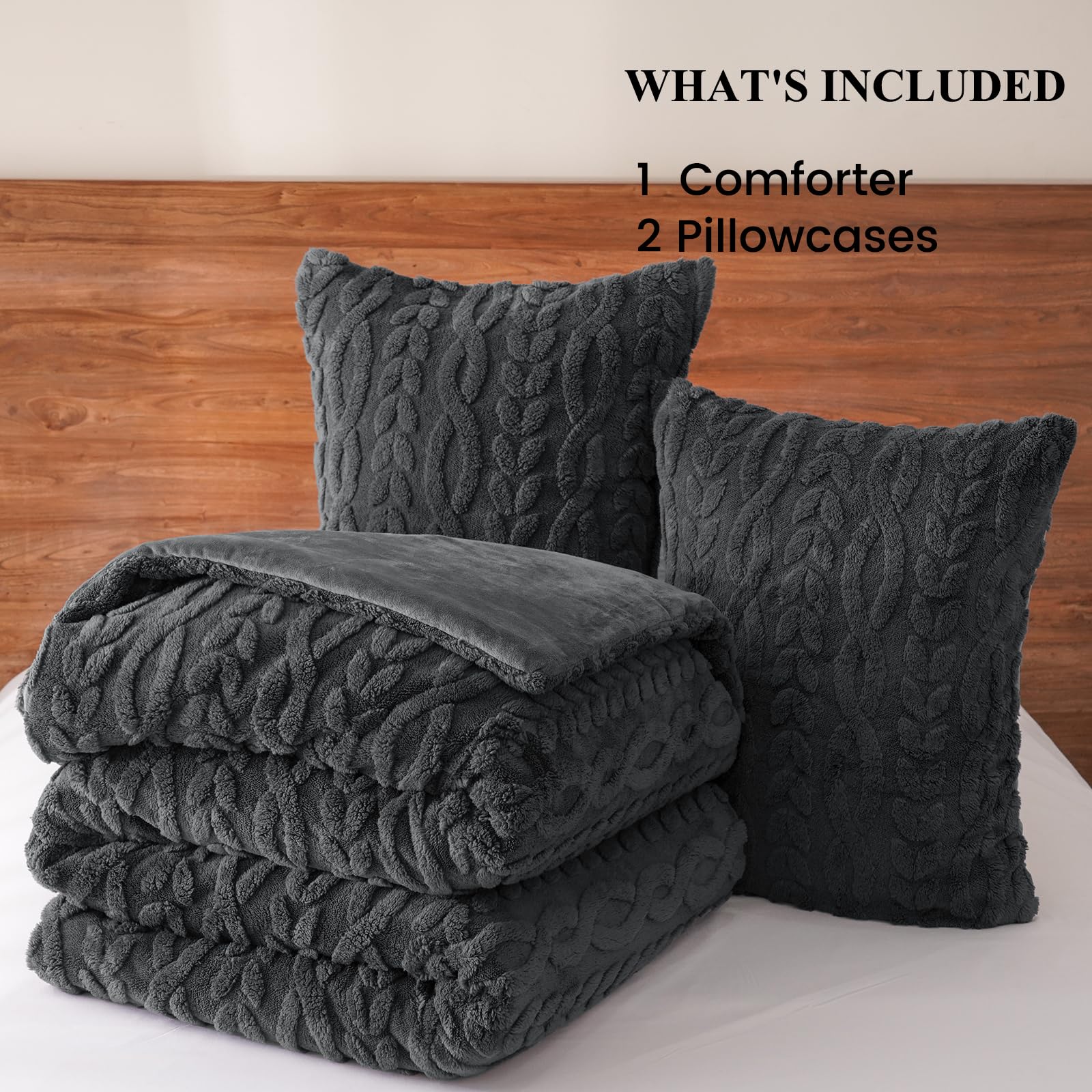 PHF Sherpa Fleece King Comforter Set - Warm & Cozy -7