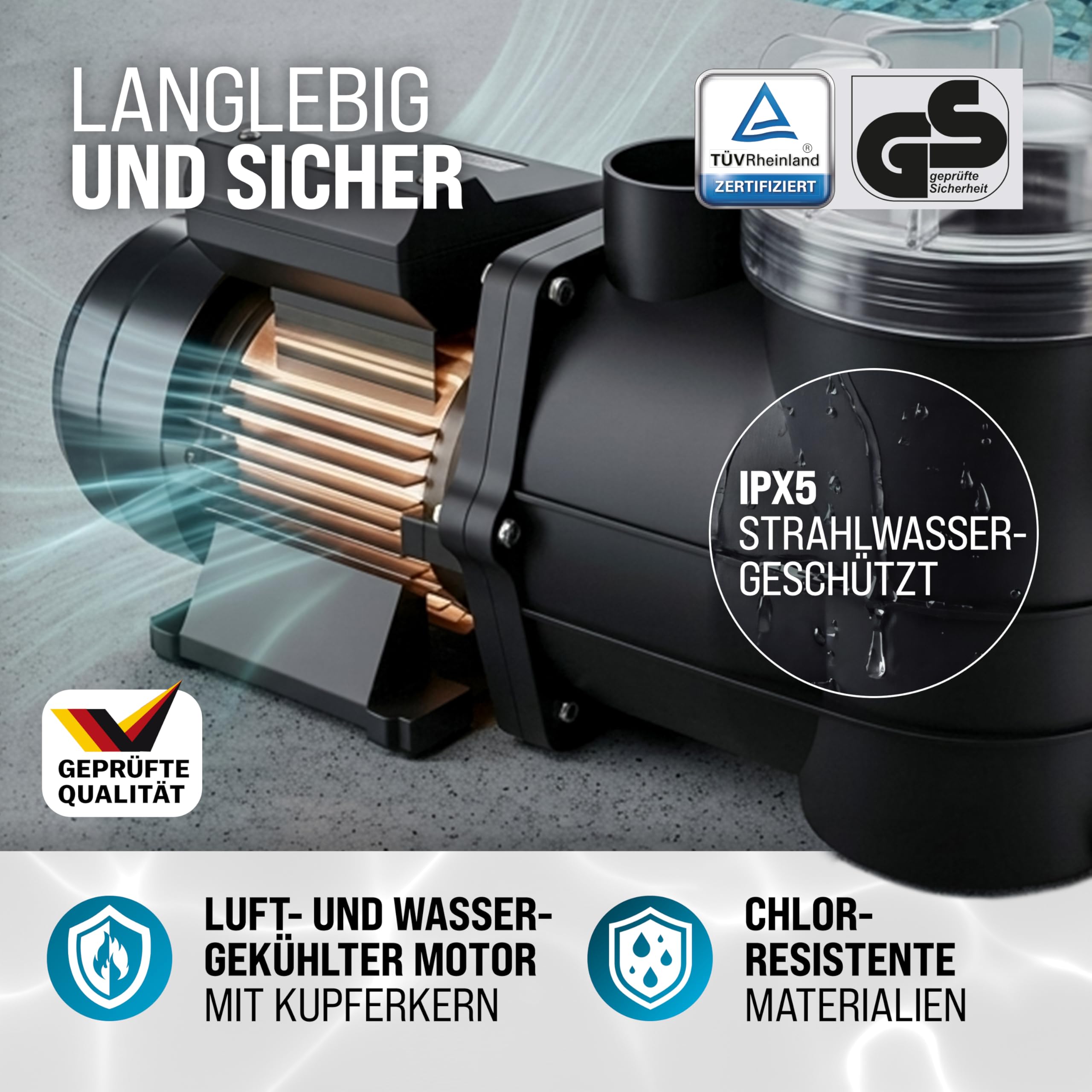 Monzana® Filterpumpe 9.960 l/h mit Vorfilter Poolpumpe Umwälzpumpe Sandfilter Pool Pumpe 9,0m Förderhöhe Poolfilter