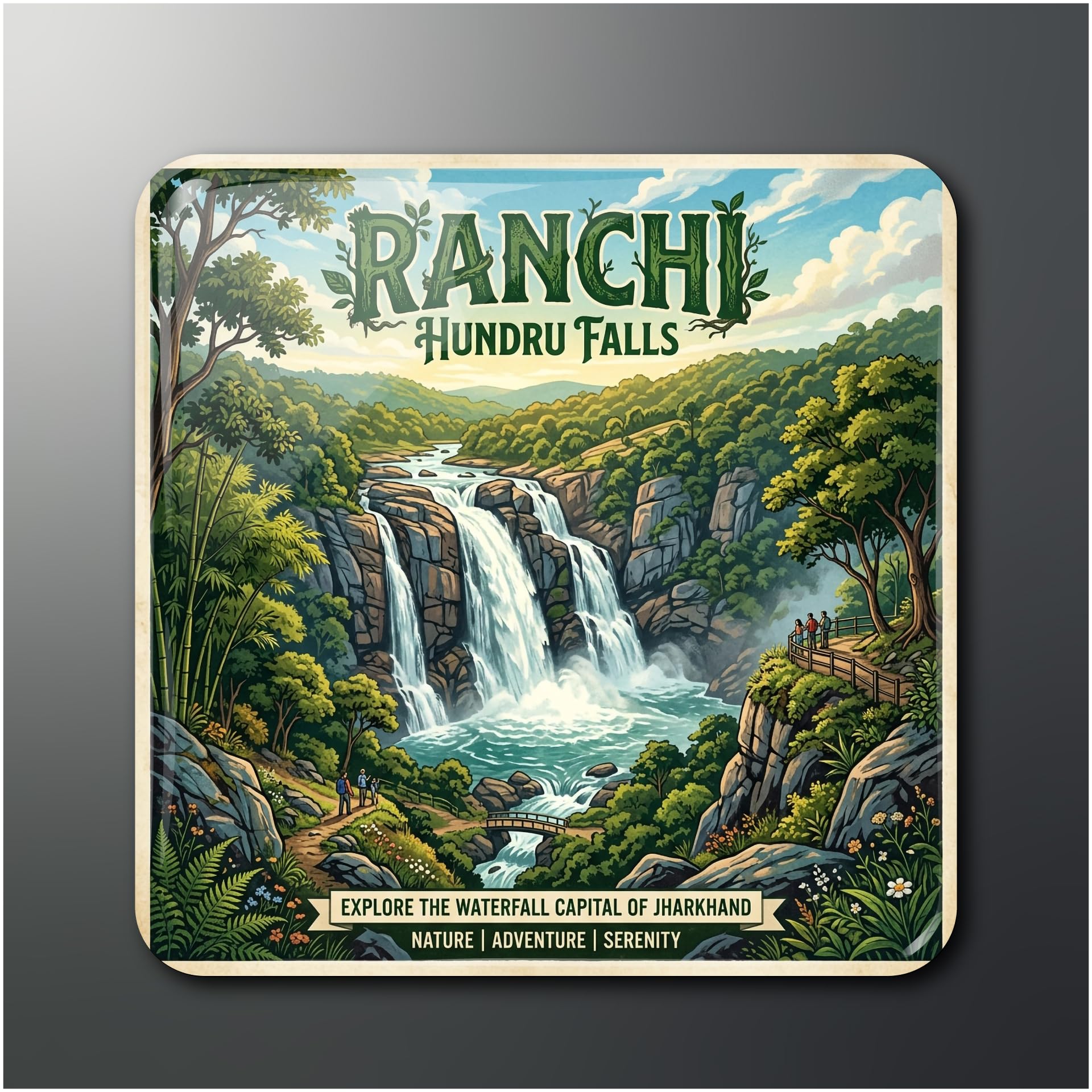 OPRYX Ranchi Hundru Falls Decorative Fridge Magnet, Travel Souvenir, 5.08x5.08 Centimeters, Multicolour, Square-image-5