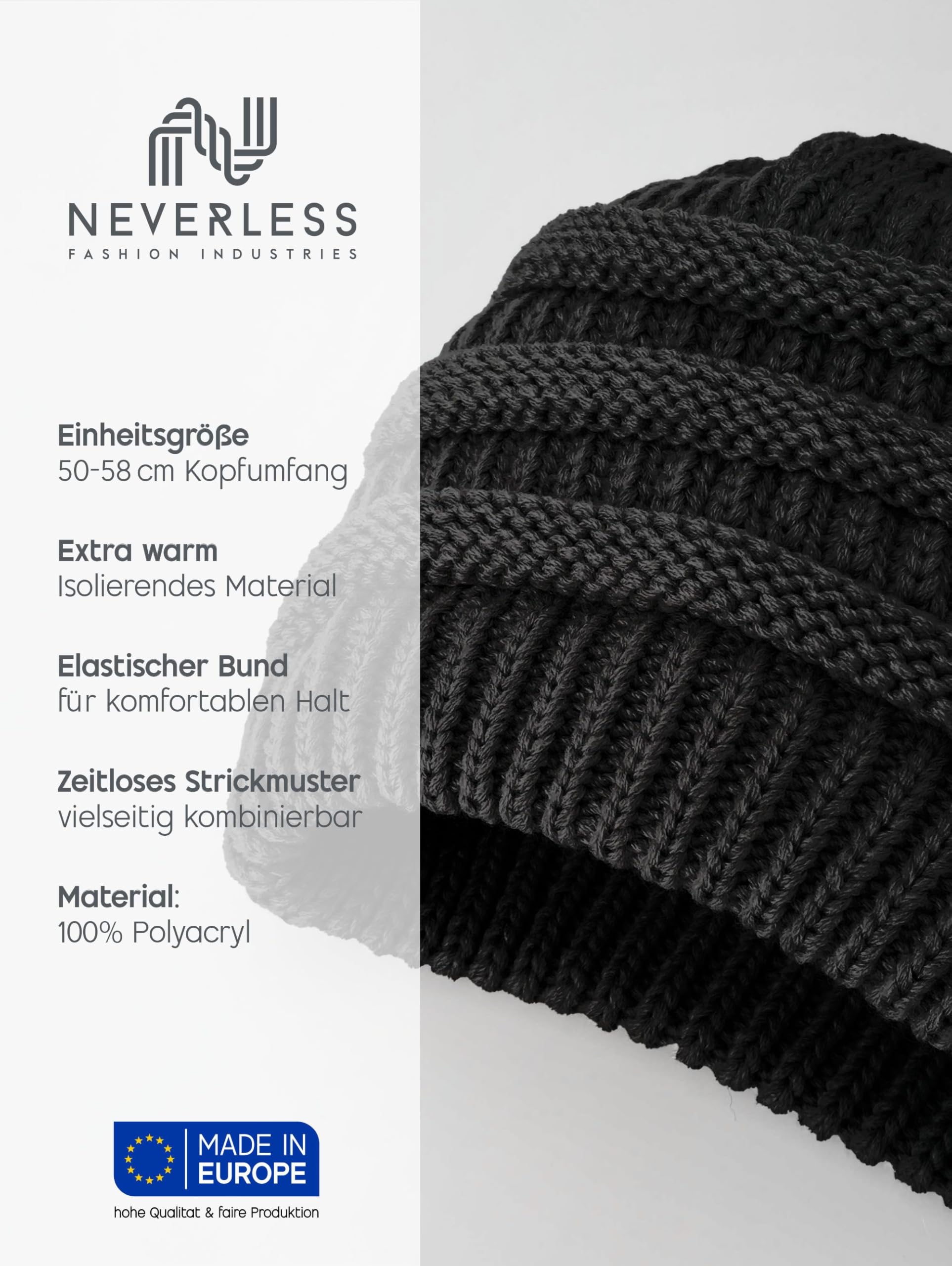Neverless® Damen Beanie Mit Berg- & Wellen-Print – Stylische Strickmütze Für Herbst & Winter