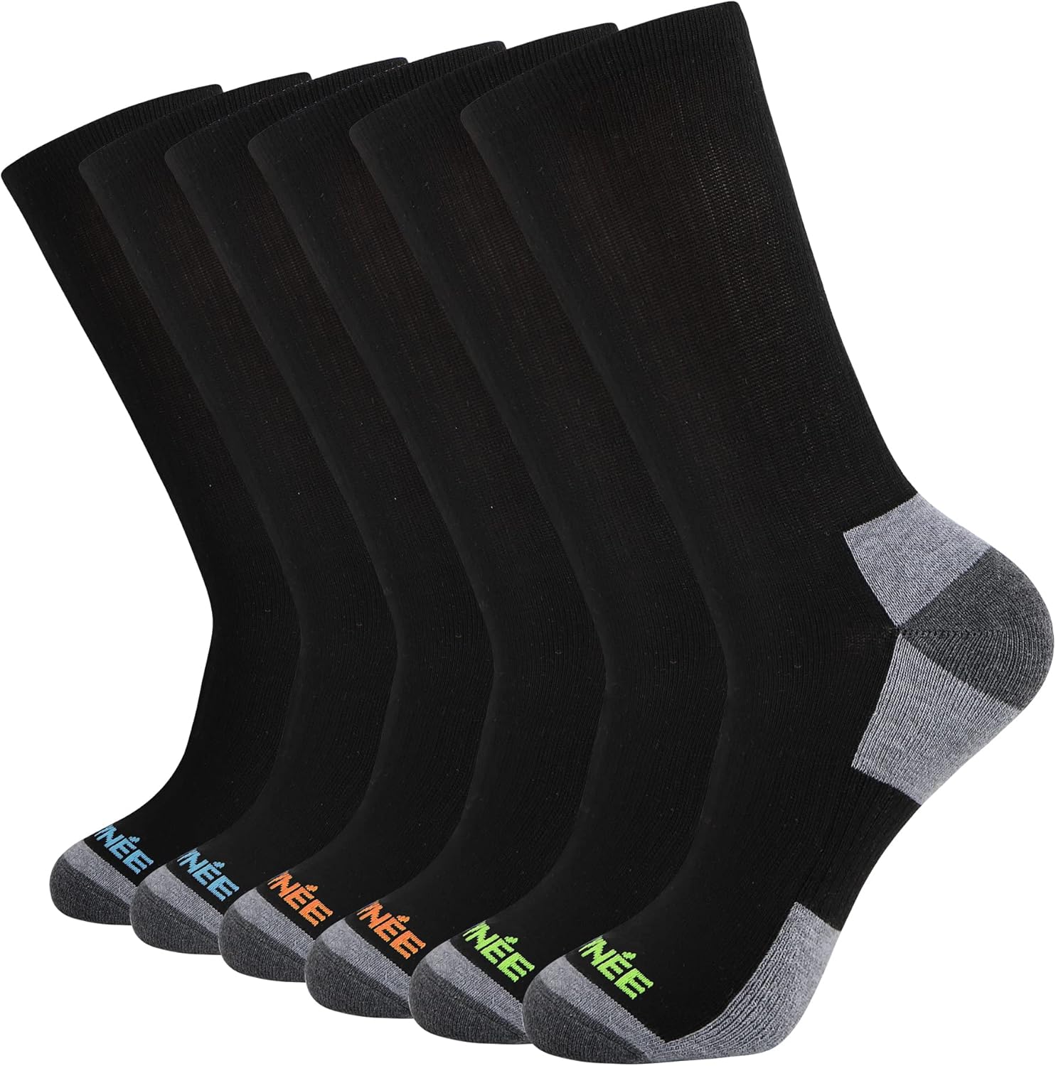 JOYNÉE Mens Athletic Crew Cushion Socks for Running and Workout 6 Pack,Multicolor,Sock Size:10-13