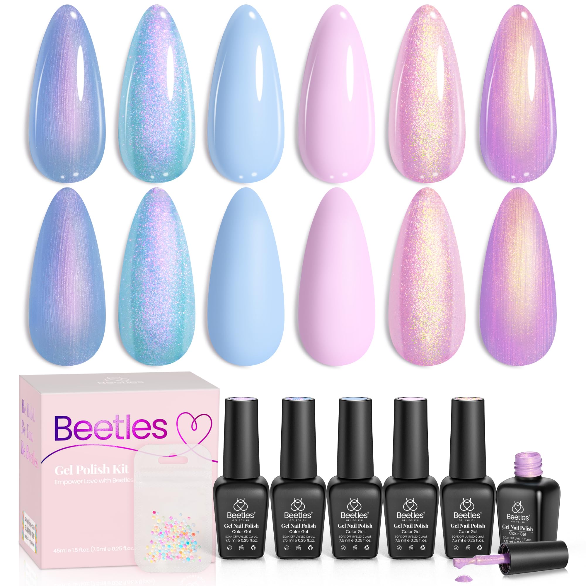 beetles Gel PolishPearl Nail 6 Colours Blue Shimmer Pink Purple Mermaid Set Gift for Women