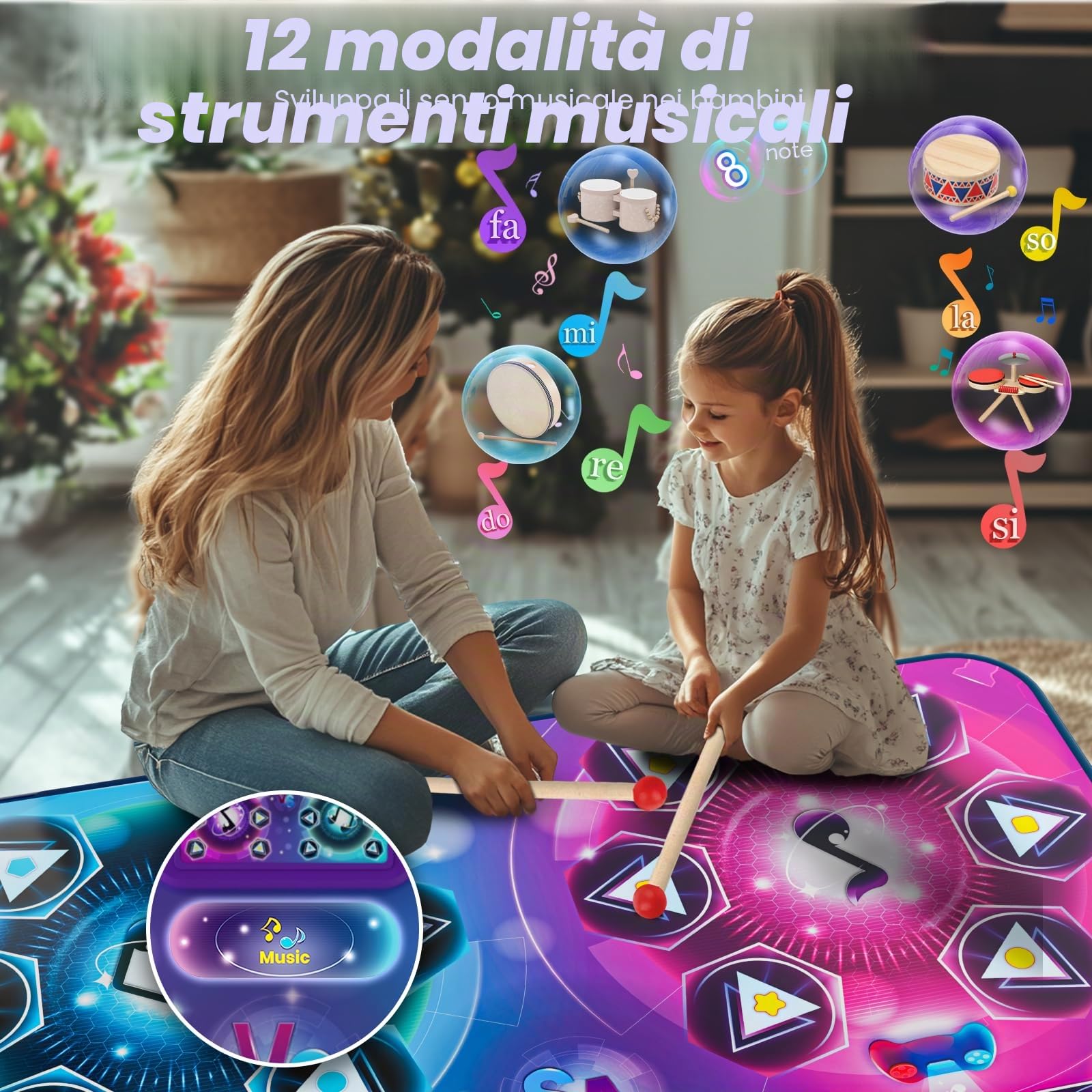 Tappetino da Ballo Ricaricabile-Doppio Giocatore, Dimensioni Extra Large (150*97 cm), Musica, Modalità Sfida, Modalità Piano, Luci LED, Regalo Natale Compleanno per Bambini Ragazze Ragazzi 3-12 Anni