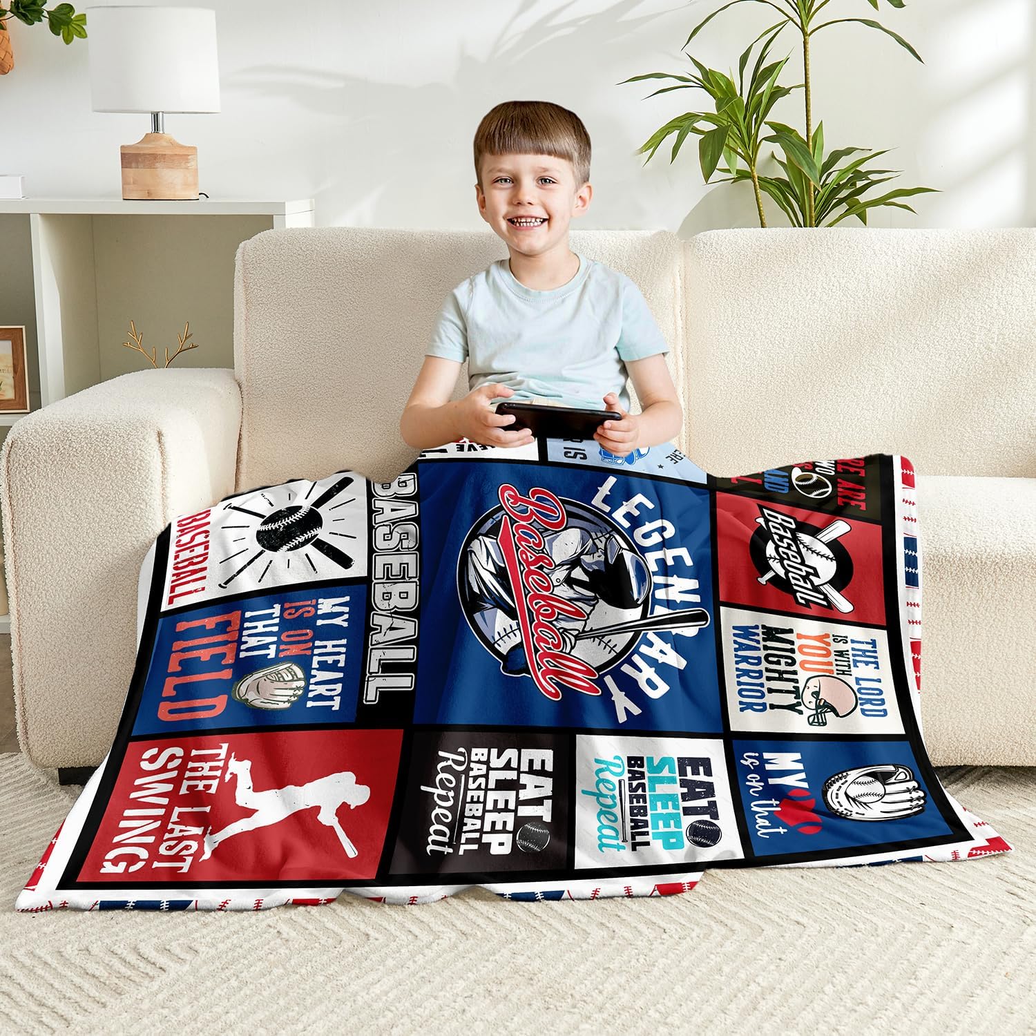 Wajade Baseball Blanket for Boys Adults Baseball Gifts for Kids 1-12 Soft Fleece Throw Blanket for Bedroom Living Rooms Sofa Couch Sports Fan Gifts for Kids Dads Coaches 50"x60" - Image 2