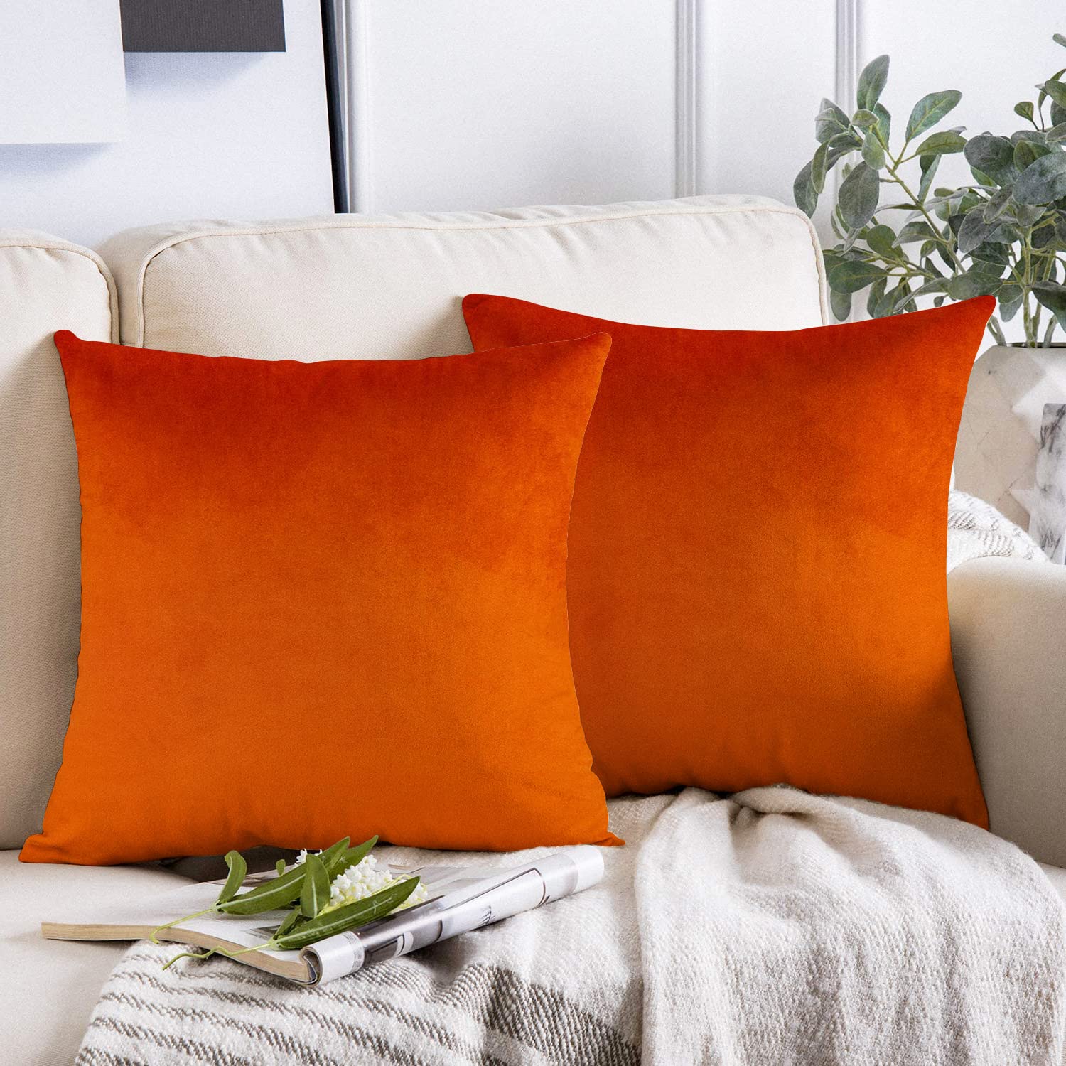 Jepak Federa Cuscino Quadrata In Velluto Corduroy, 45x45 Cm, Colore Arancione, Chiusura Lampo Nascosta