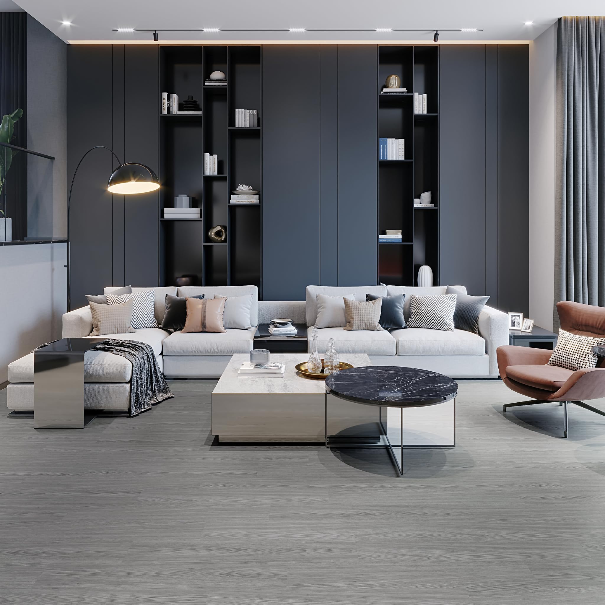 36 sztuk podłóg winylowych z PCW, 5 m², samoprzylepne płytki z efektem drewna, wodoodporne i nadają się do ogrzewania podłogowego, wymiary 91,44 cm x 15,24 cm x 2 mm, szare
